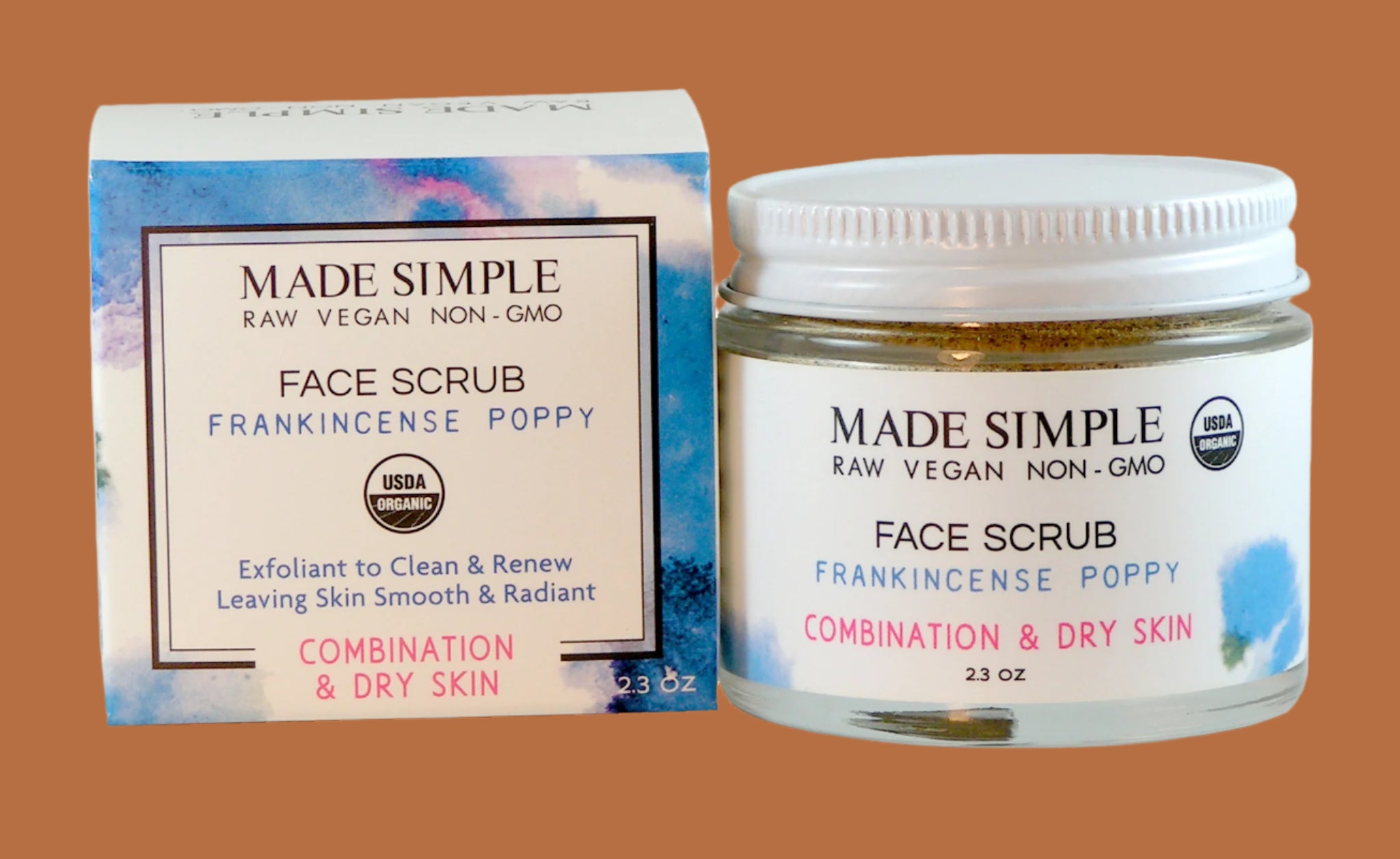 Frankincense Poppy Seed Face Scrub for Combination/Dry Skin - Certified Organic, Vegan & Cruelty-free-1