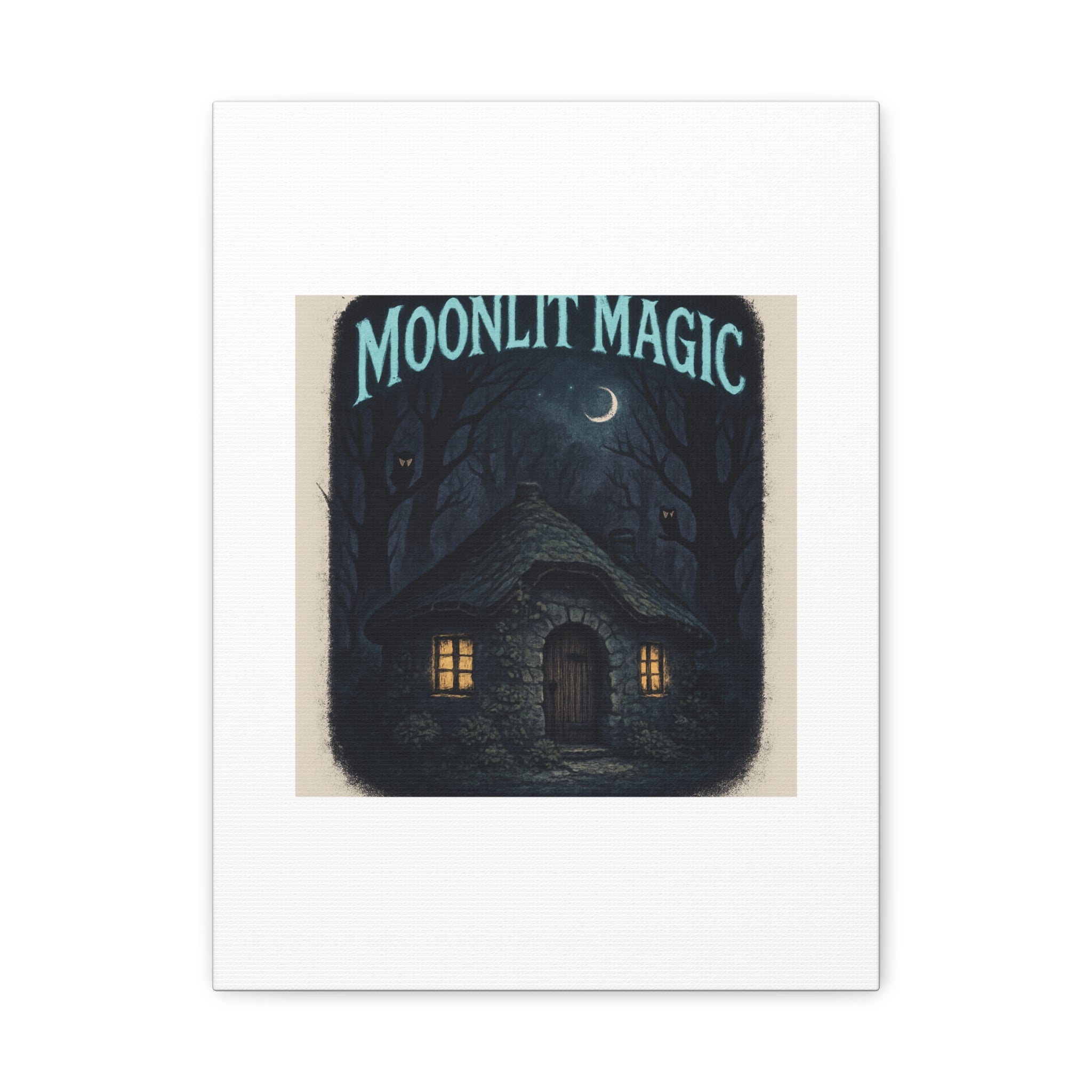 Moonlit Magic Canvas Wall Art — Cozy Cottage Night Illustration