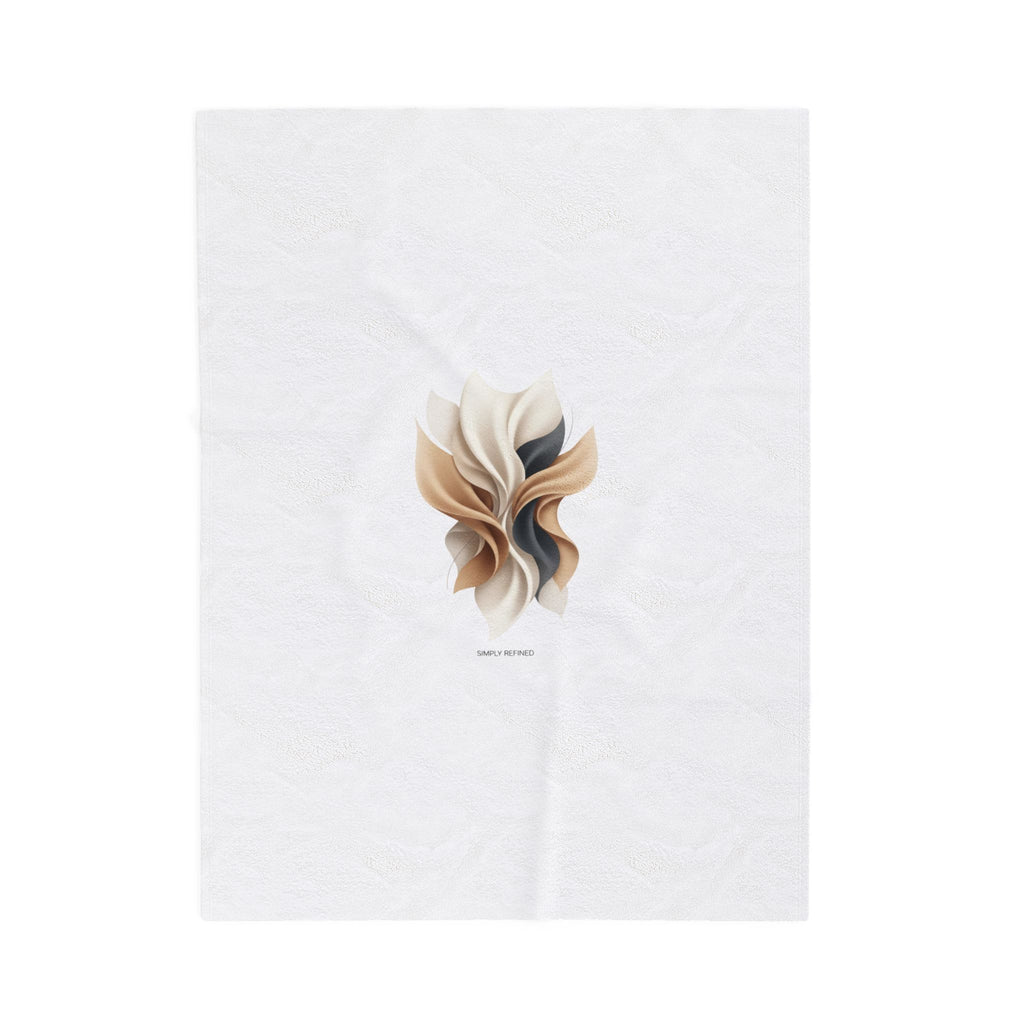 Neutral Abstract Floral Plush Blanket | Quiet Luxury, Minimal Embroidery