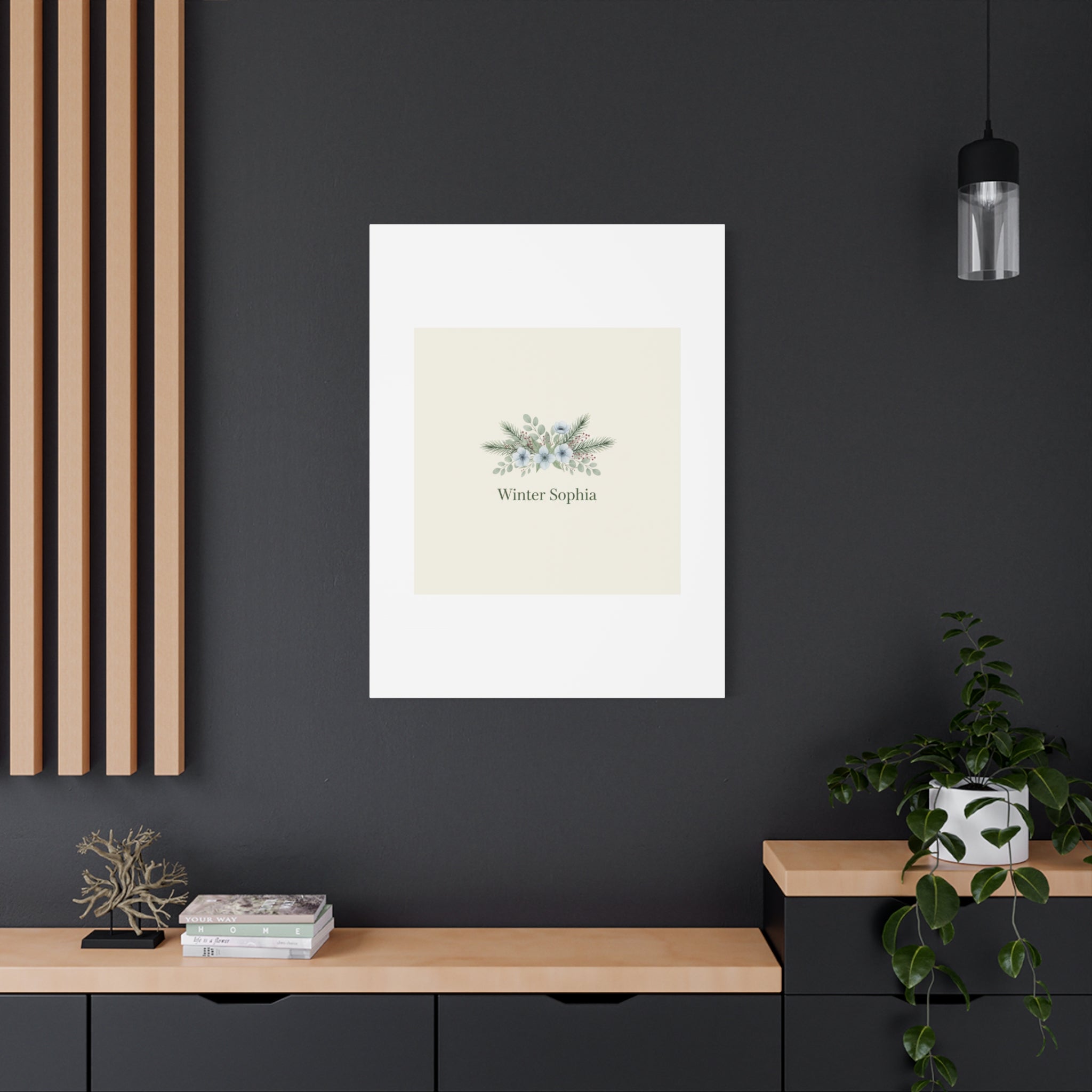 Winter floral wreath Canvas, pine branch botanical art | Minimal winter florals
