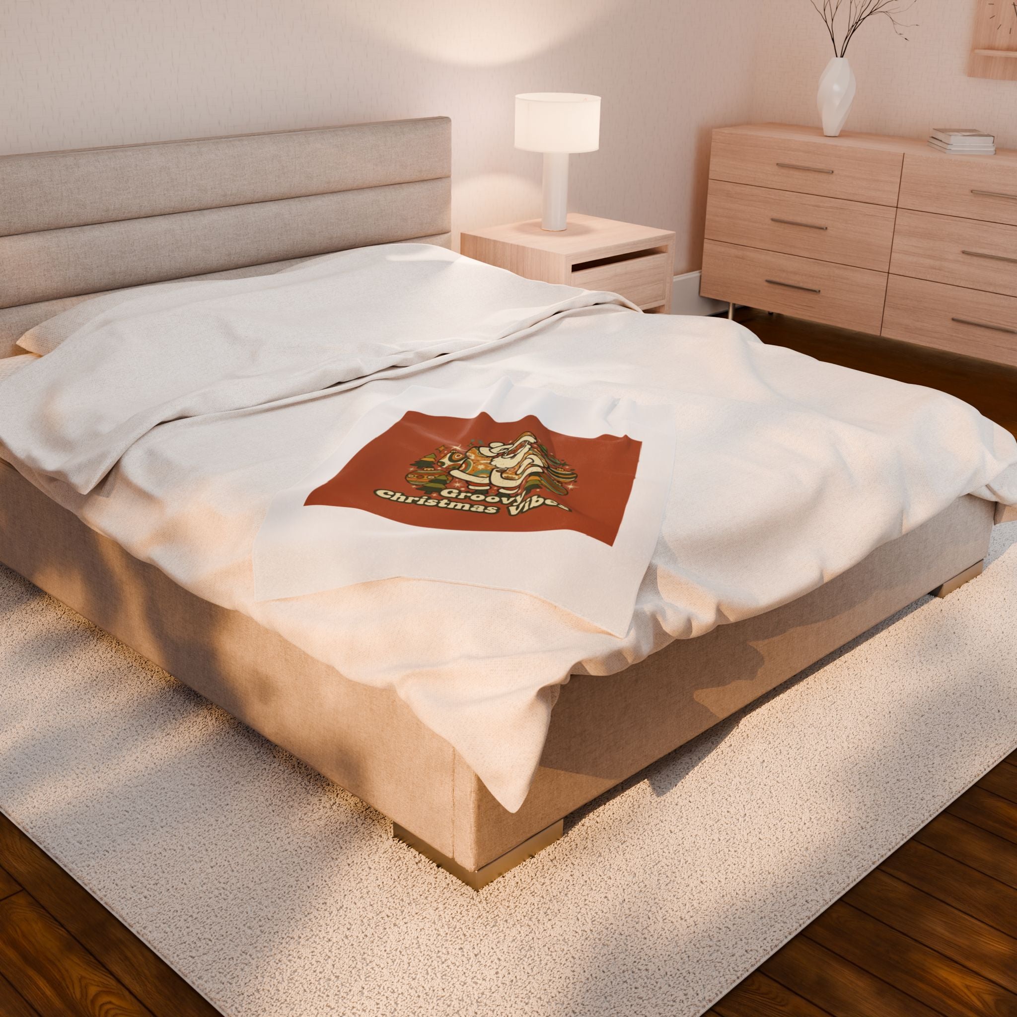 Groovy Christmas Vibes Velveteen Blanket | 1970s Retro Holiday