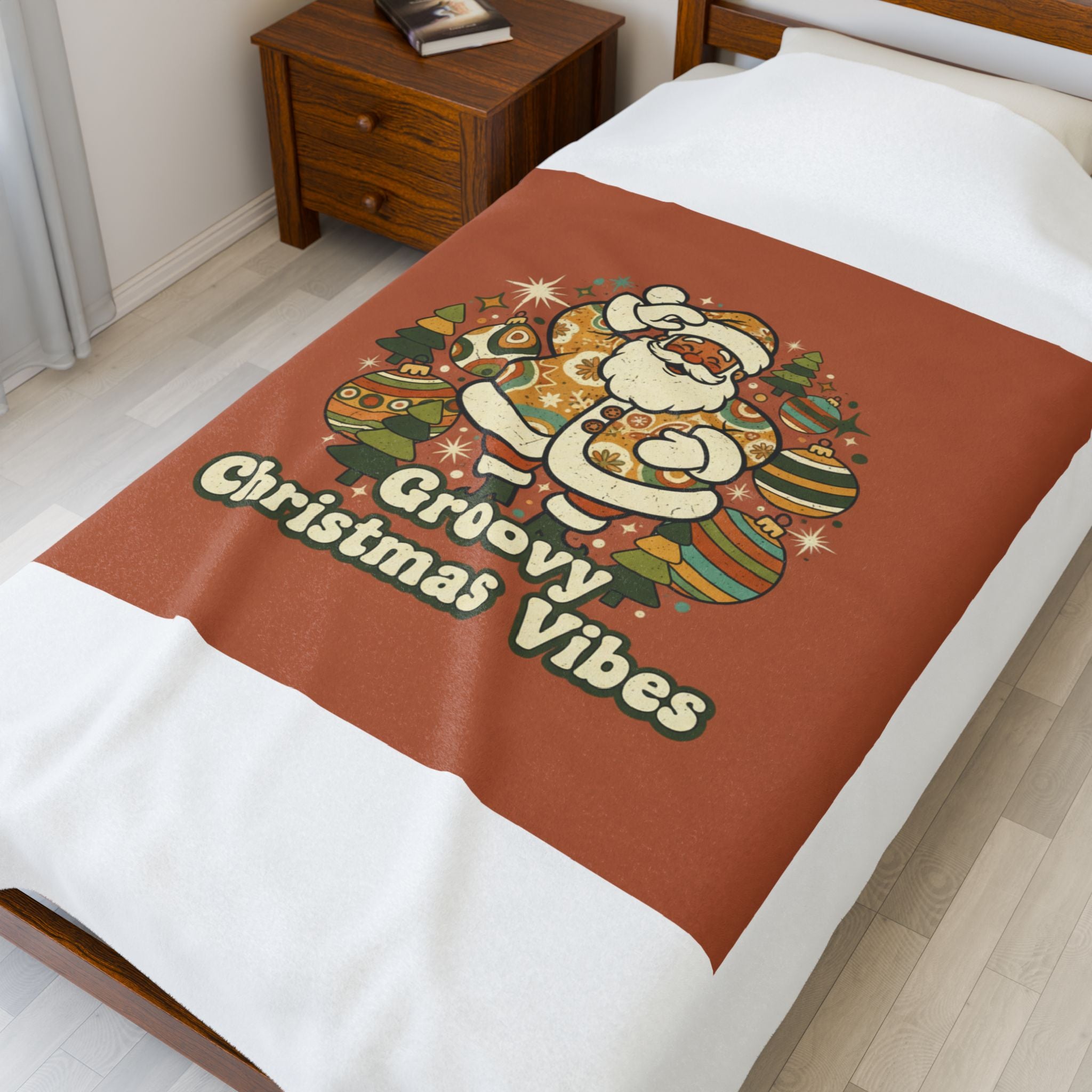 Groovy Christmas Vibes Velveteen Blanket | 1970s Retro Holiday