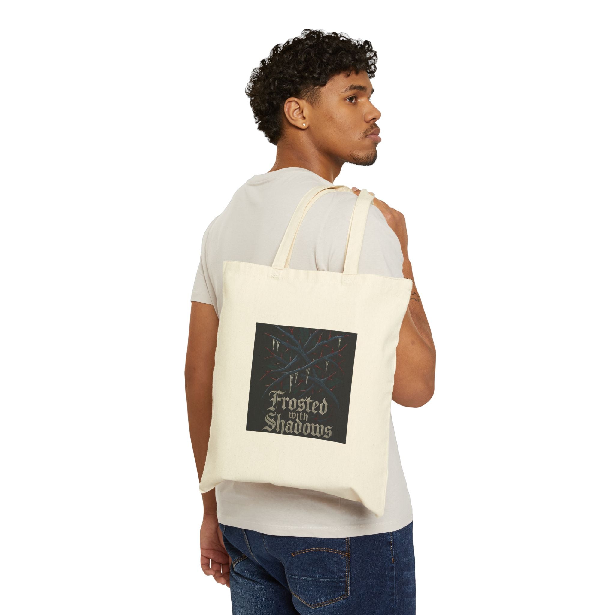 ‘Frosted With Shadows’ Gothic Tote Bag — Dark Winter Aesthetic Canvas Tote