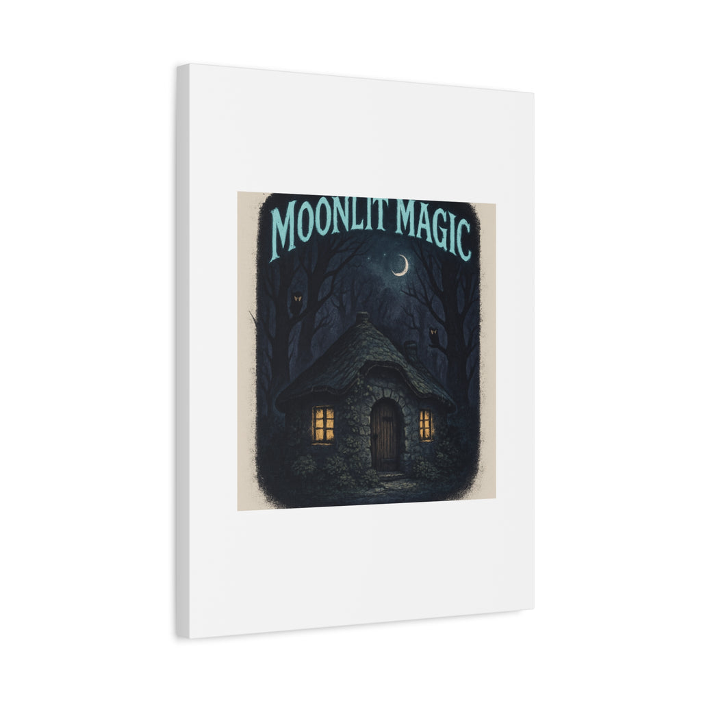 Moonlit Magic Canvas Wall Art — Cozy Cottage Night Illustration
