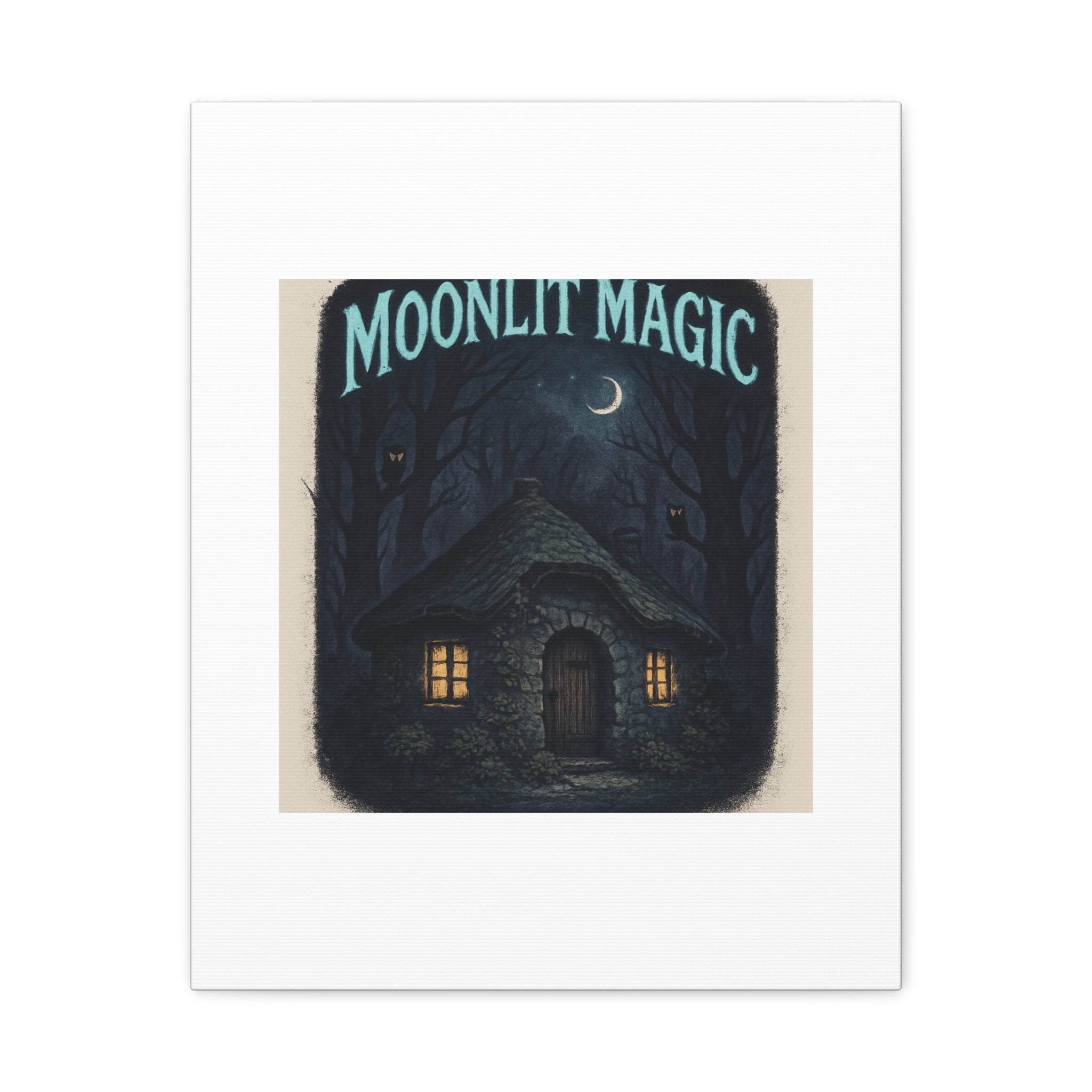 Moonlit Magic Canvas Wall Art — Cozy Cottage Night Illustration