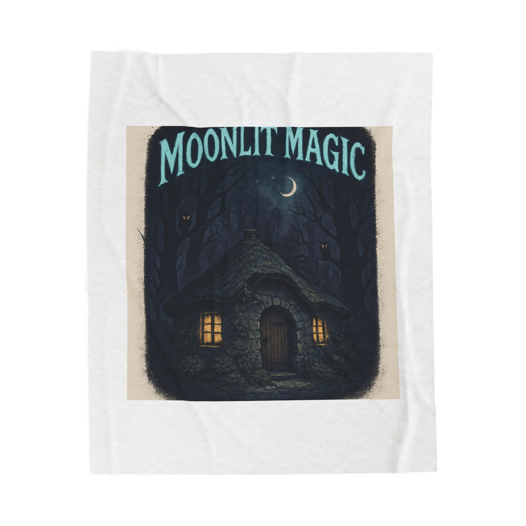Moonlit Magic Velveteen Plush Blanket — Cozy Witchy Cottage Throw