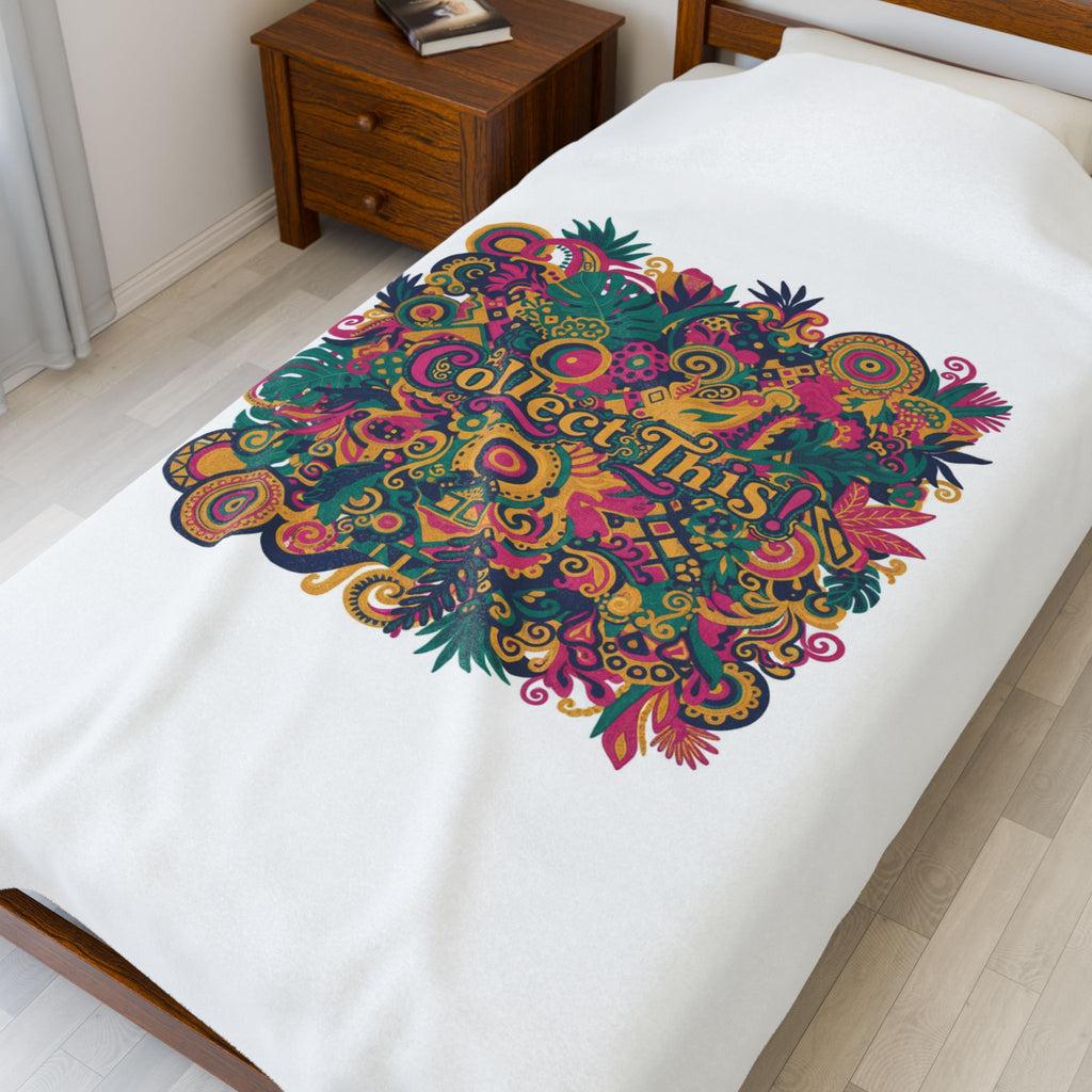 Collect This! Maximalist Floral Collage Velveteen Plush Blanket | bold floral stripes, boho collage print