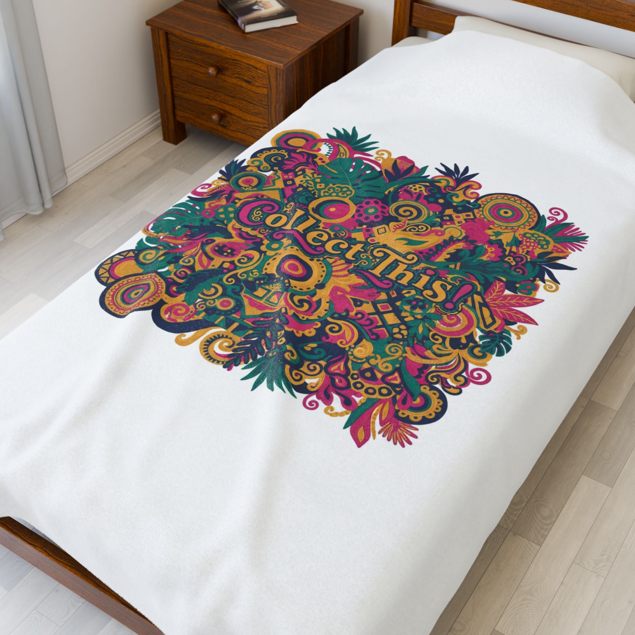 Collect This! Maximalist Floral Collage Velveteen Plush Blanket | bold floral stripes, boho collage print