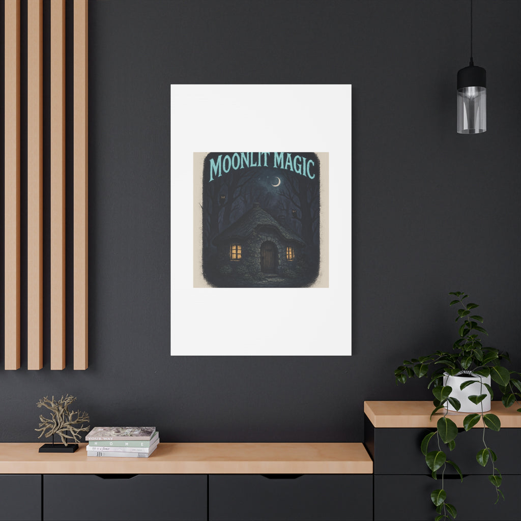 Moonlit Magic Canvas Wall Art — Cozy Cottage Night Illustration