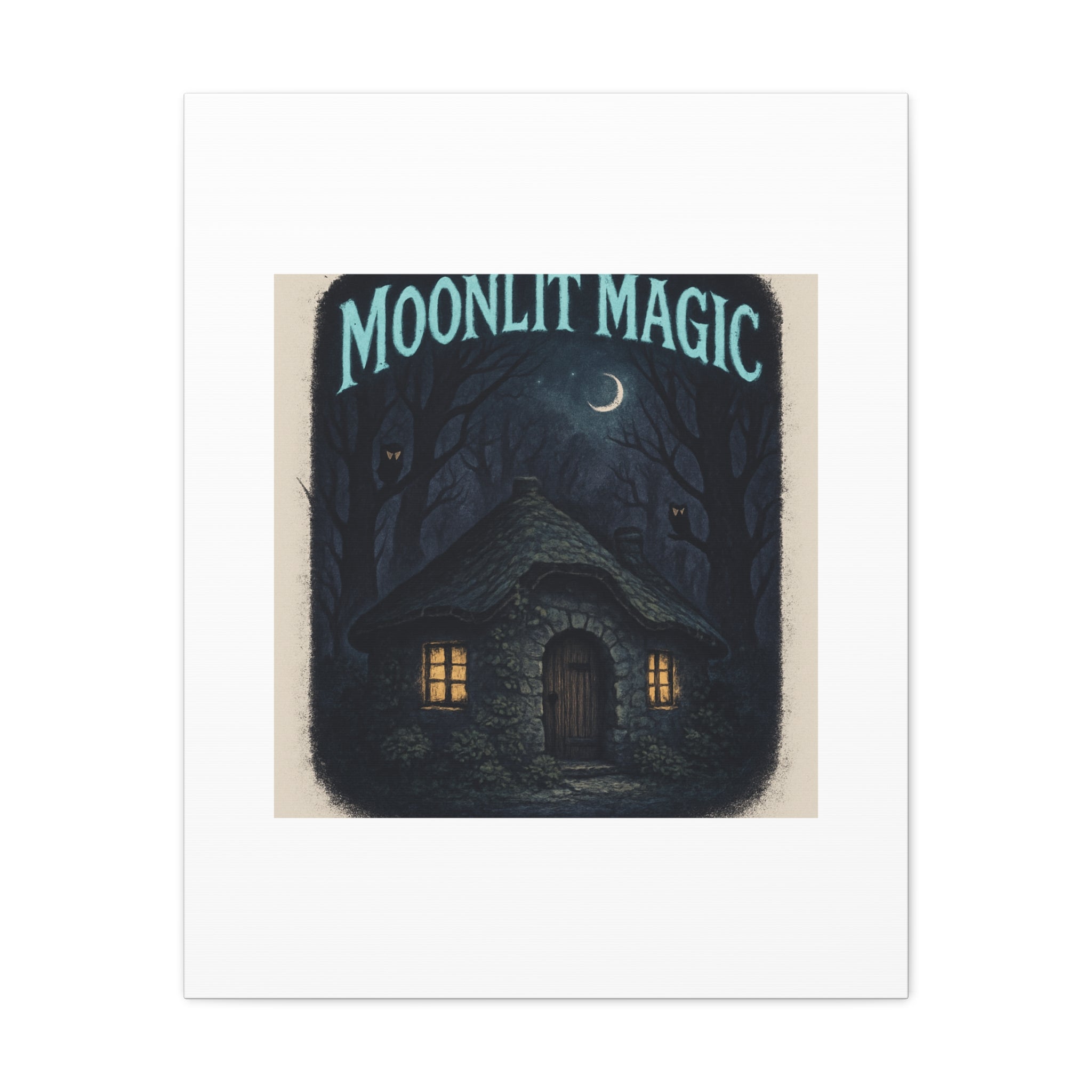 Moonlit Magic Canvas Wall Art — Cozy Cottage Night Illustration