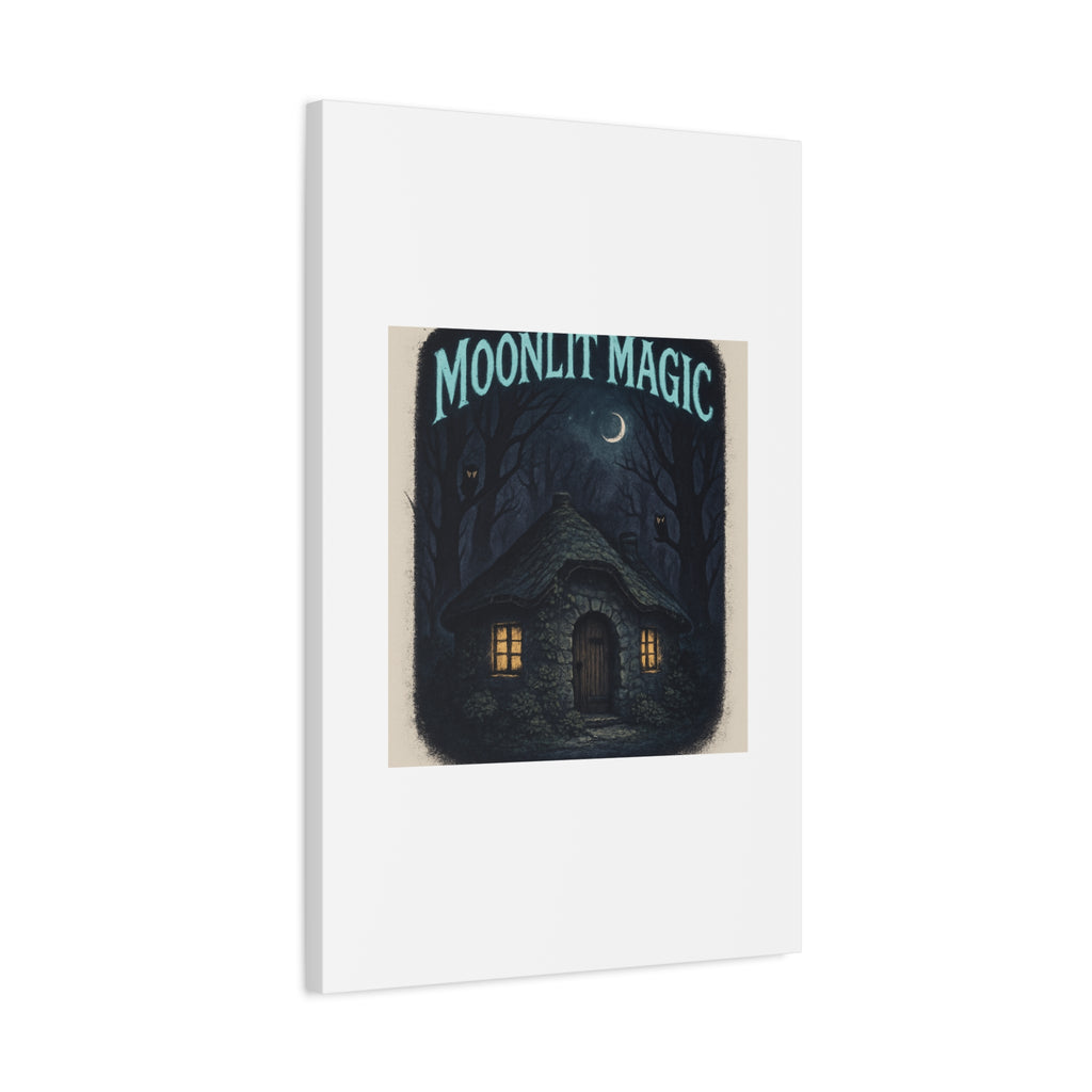 Moonlit Magic Canvas Wall Art — Cozy Cottage Night Illustration