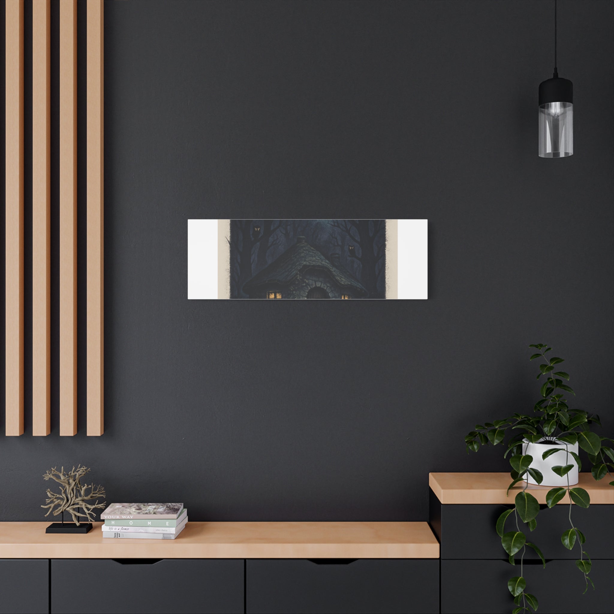 Moonlit Magic Canvas Wall Art — Cozy Cottage Night Illustration