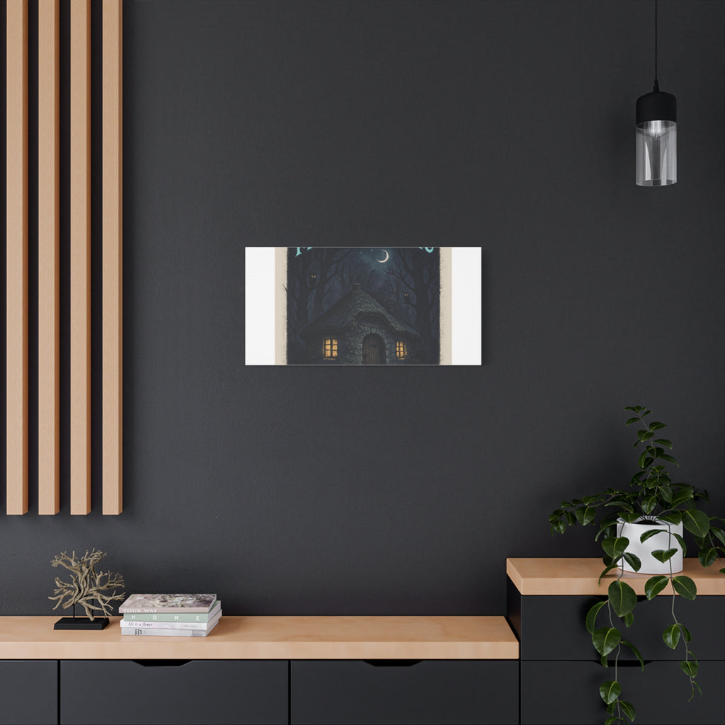 Moonlit Magic Canvas Wall Art — Cozy Cottage Night Illustration