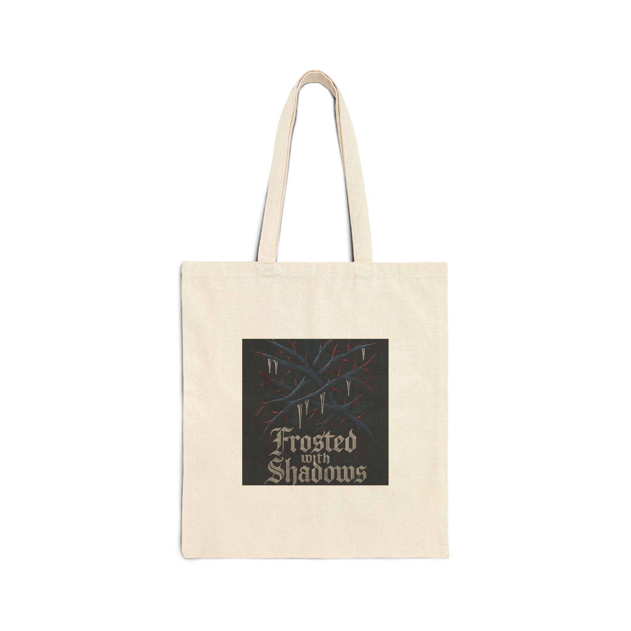 ‘Frosted With Shadows’ Gothic Tote Bag — Dark Winter Aesthetic Canvas Tote