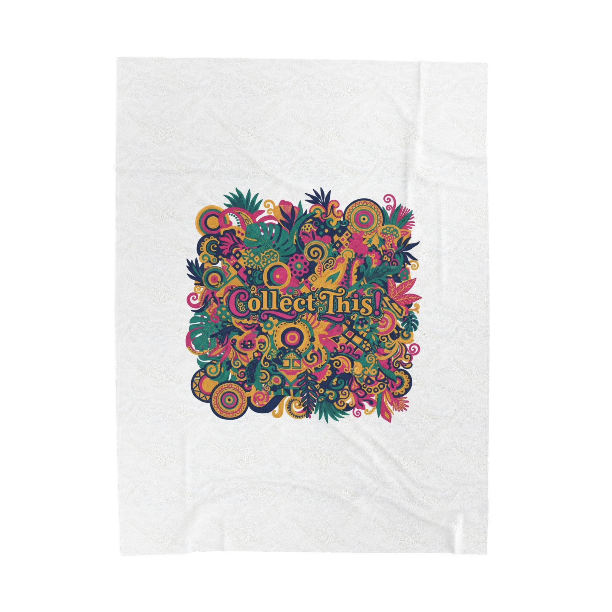 Collect This! Maximalist Floral Collage Velveteen Plush Blanket | bold floral stripes, boho collage print