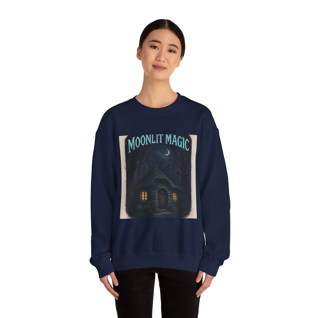 Moonlit Magic Crewneck Sweatshirt — Cozy Nighttime Cottage Graphic
