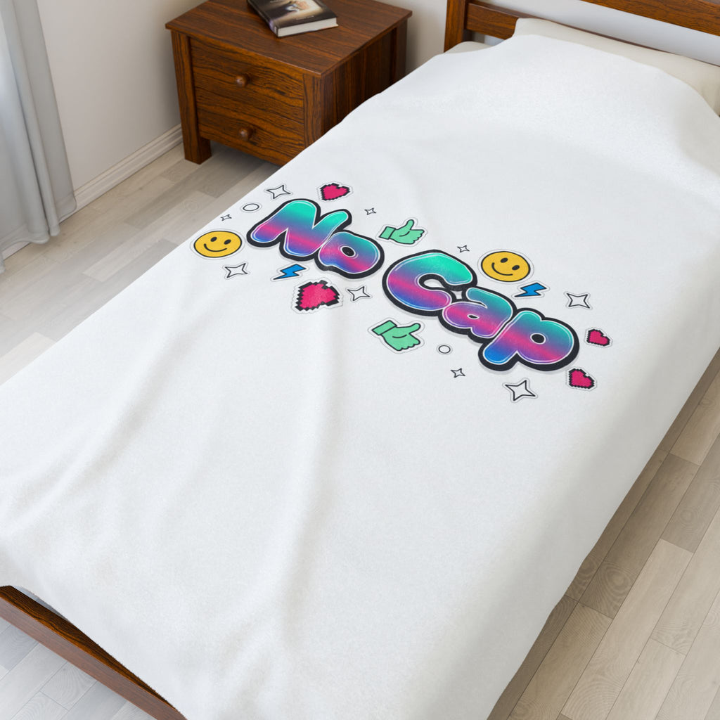 No Cap Graphic Velveteen Plush Blanket | Gen-Z Slang, Internet Lingo