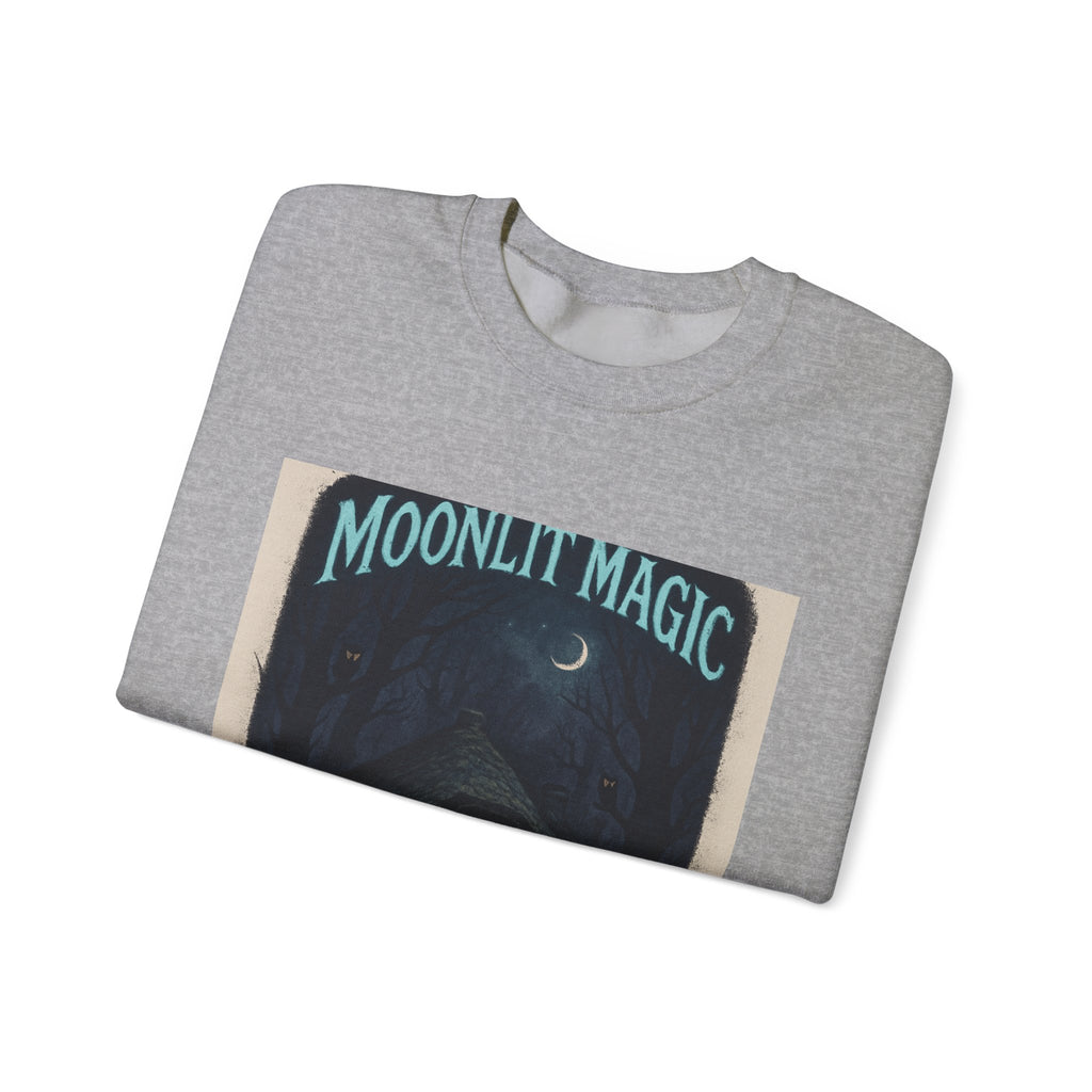 Moonlit Magic Crewneck Sweatshirt — Cozy Nighttime Cottage Graphic
