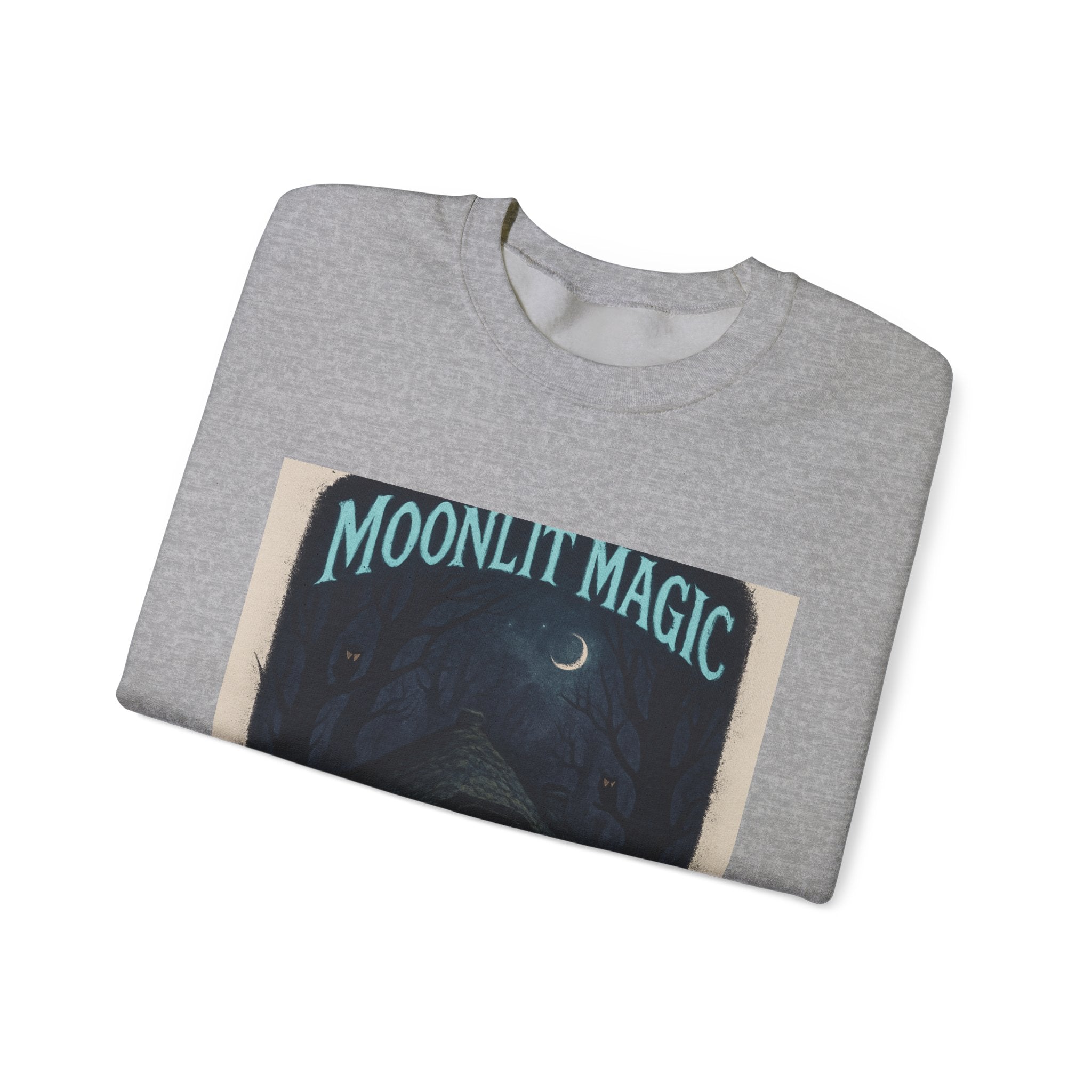Moonlit Magic Crewneck Sweatshirt — Cozy Nighttime Cottage Graphic