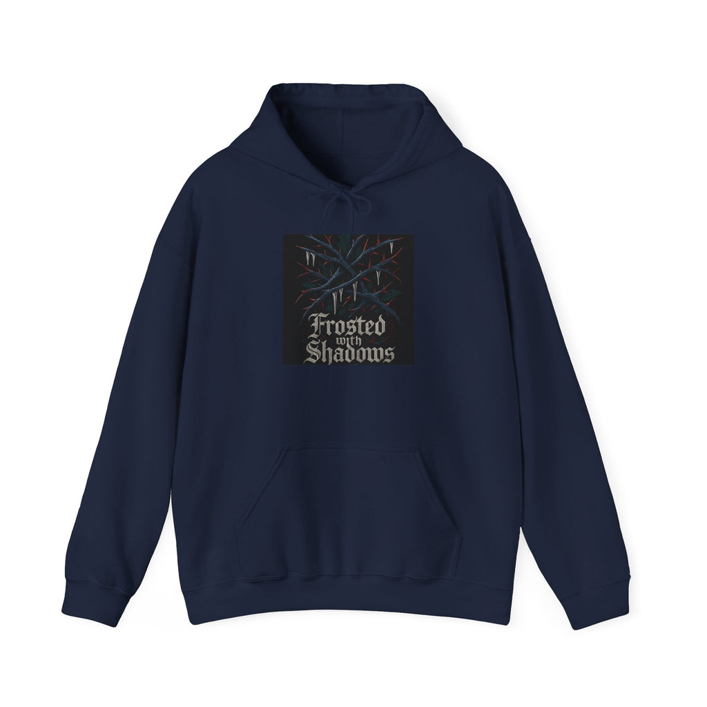 Frosted Shadows Hoodie — Gothic Winter Graphic Hooded Sweatshirt