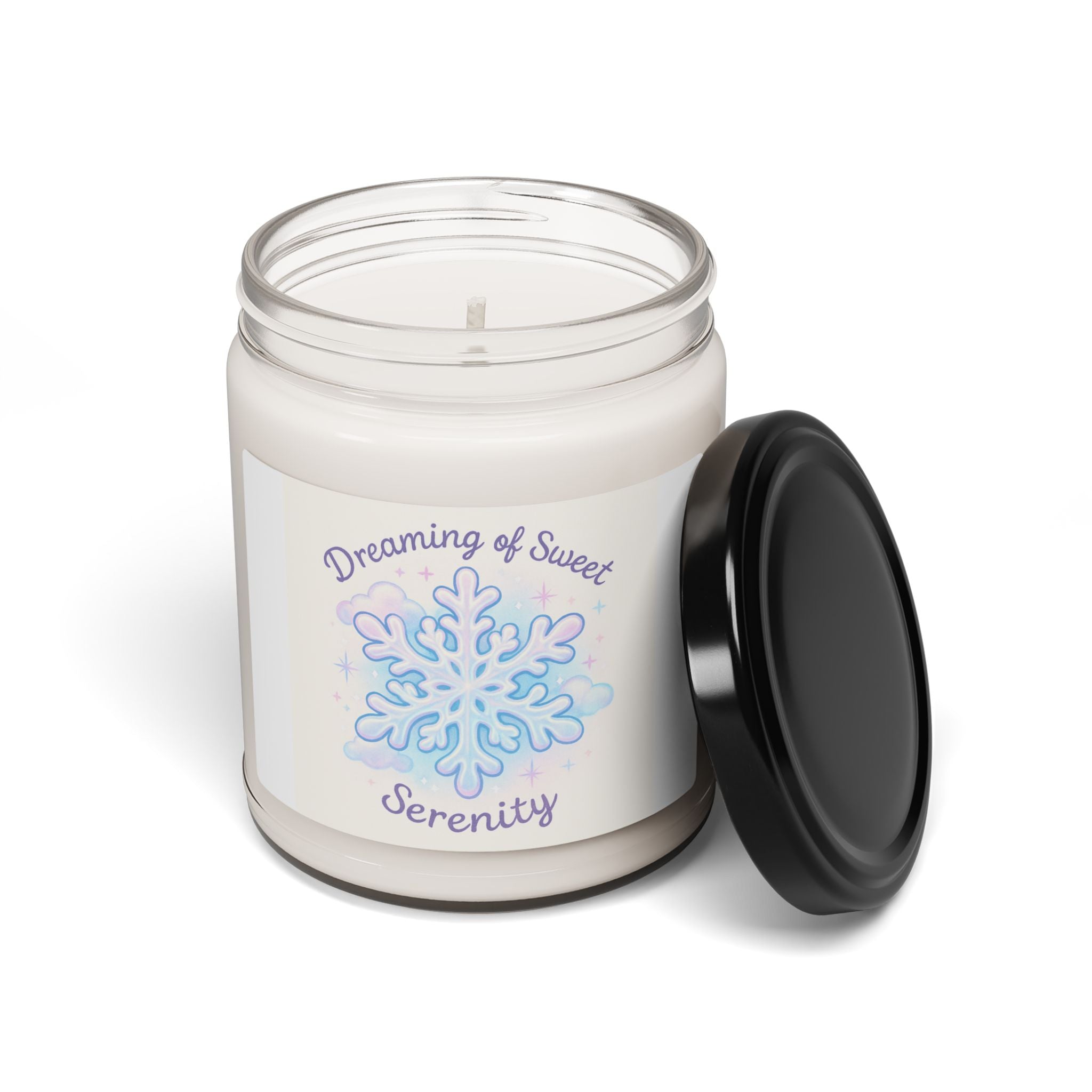 Soy Candle — "Dreaming of Sweet Serenity" Snowflake Scented Jar (9 oz)
