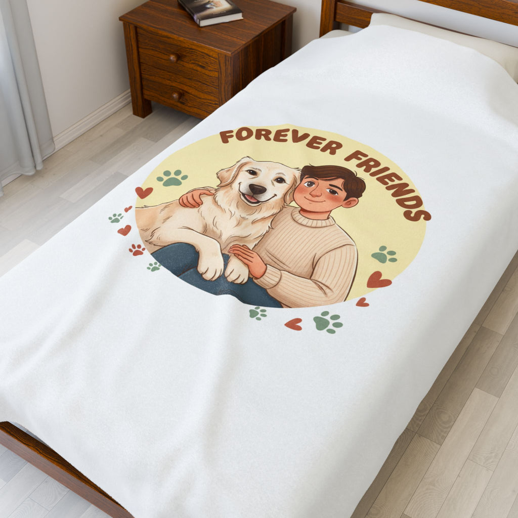 Forever Friends Senior Dog Design Velveteen Blanket | Pet-Centric Holiday, Paw Print Cozy Throw