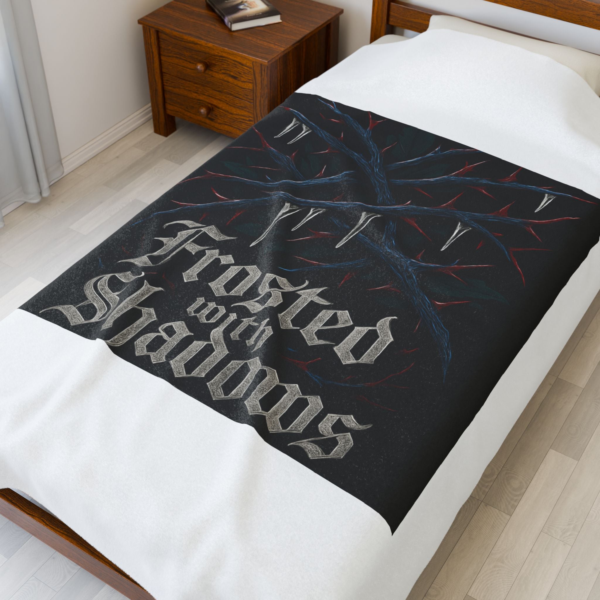 Frosted with Shadows Velveteen Plush Blanket – Gothic Winter Throw