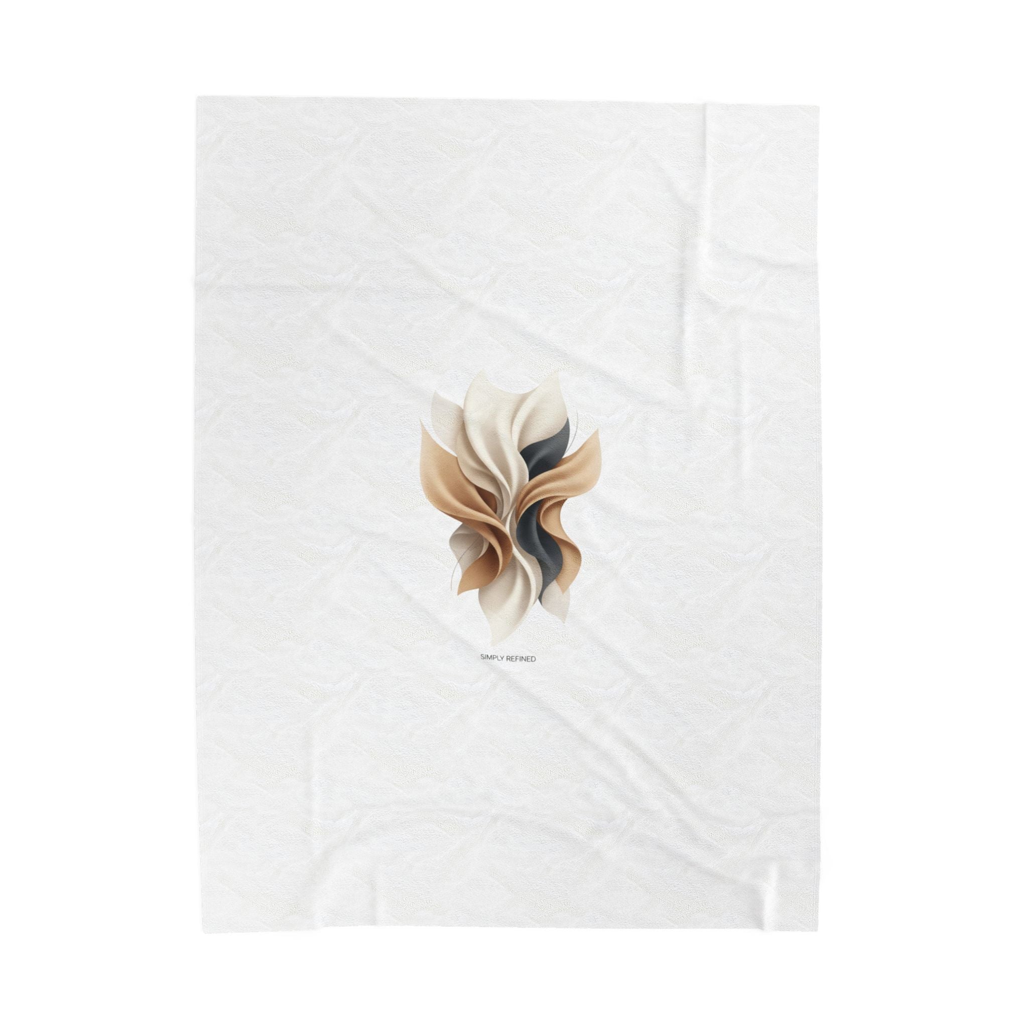 Neutral Abstract Floral Plush Blanket | Quiet Luxury, Minimal Embroidery