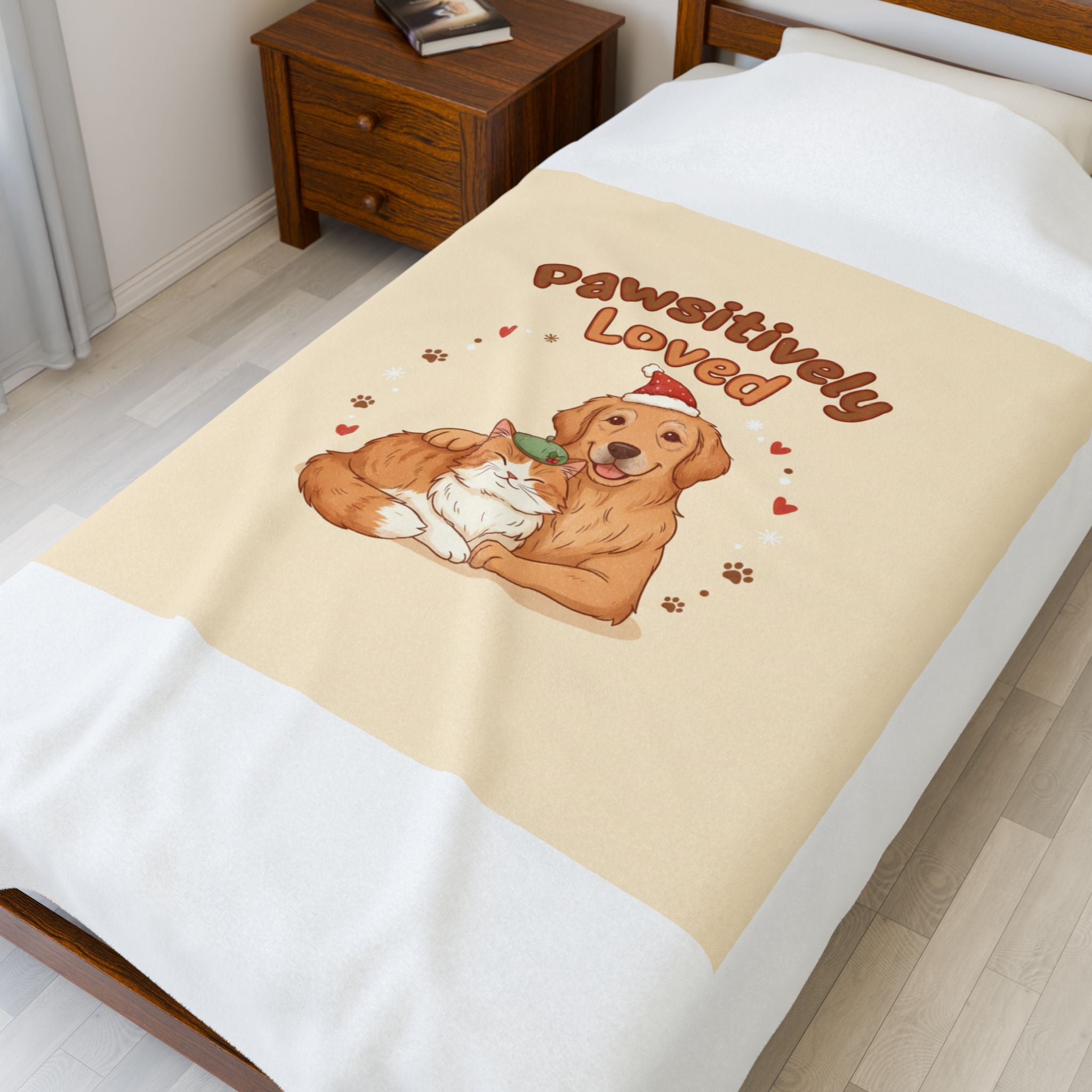 Pawsitively Loved Plush Blanket | Senior Dog Holiday, Paw Print Rescue Pet