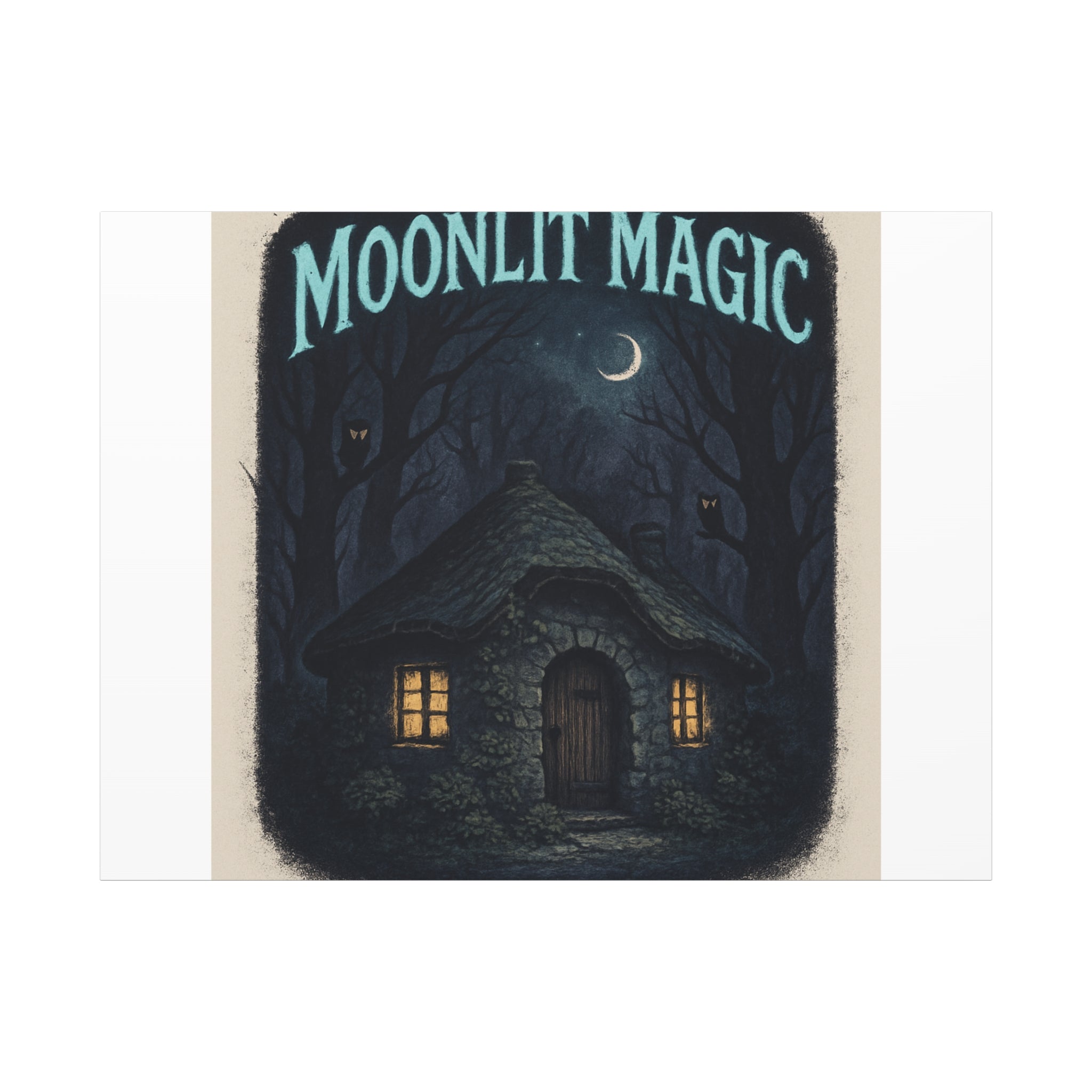 Moonlit Magic Canvas Wall Art — Cozy Cottage Night Illustration