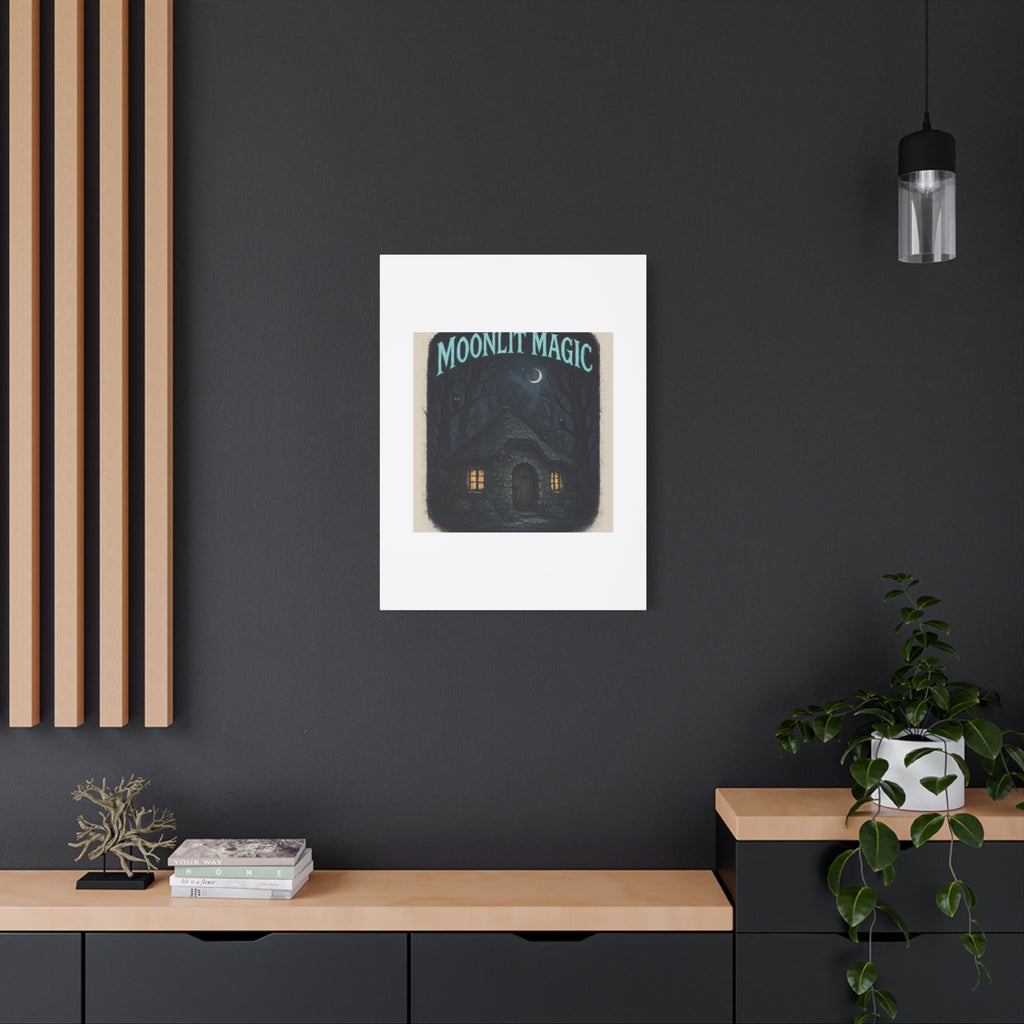 Moonlit Magic Canvas Wall Art — Cozy Cottage Night Illustration