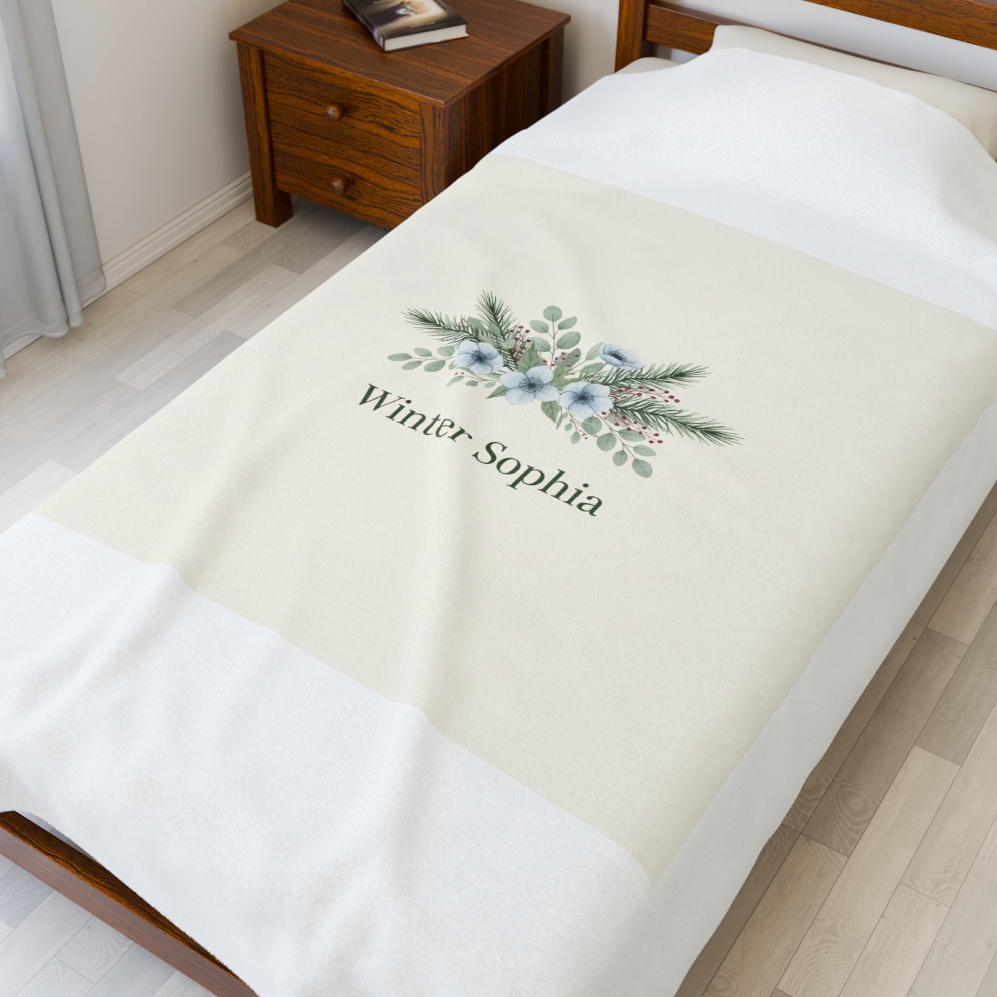 Winter floral wreath Velveteen Plush Blanket | pine branch botanical holiday art