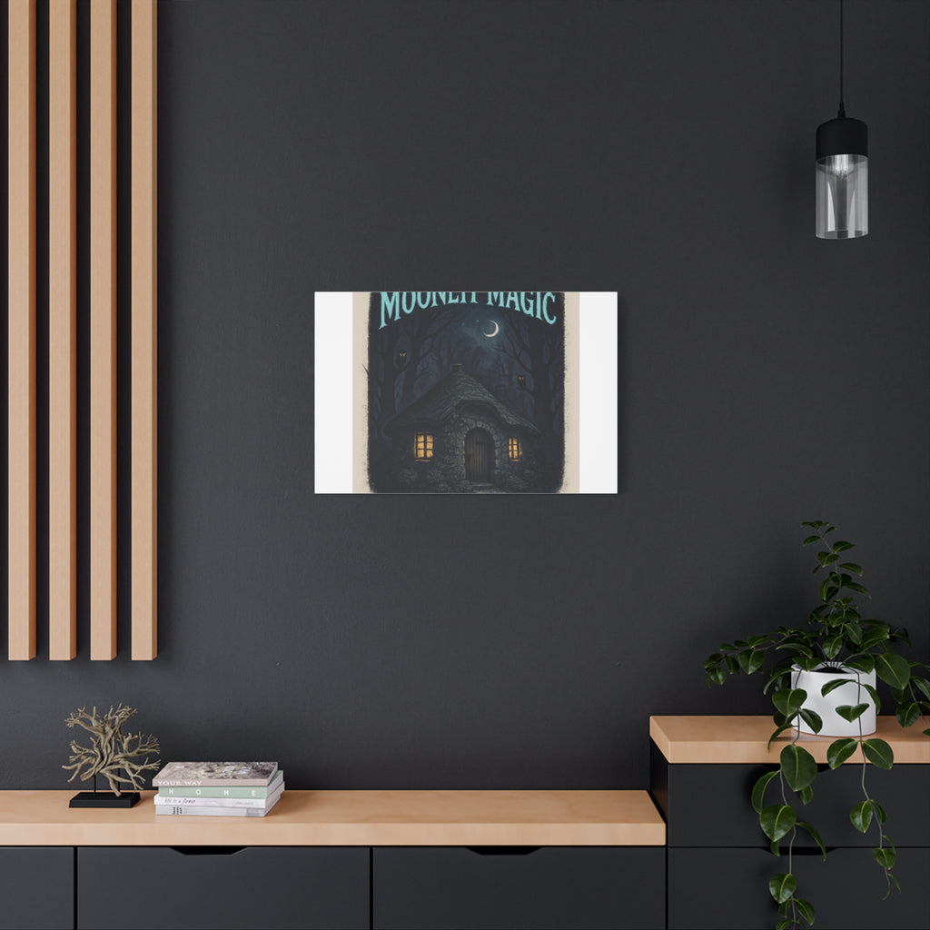 Moonlit Magic Canvas Wall Art — Cozy Cottage Night Illustration