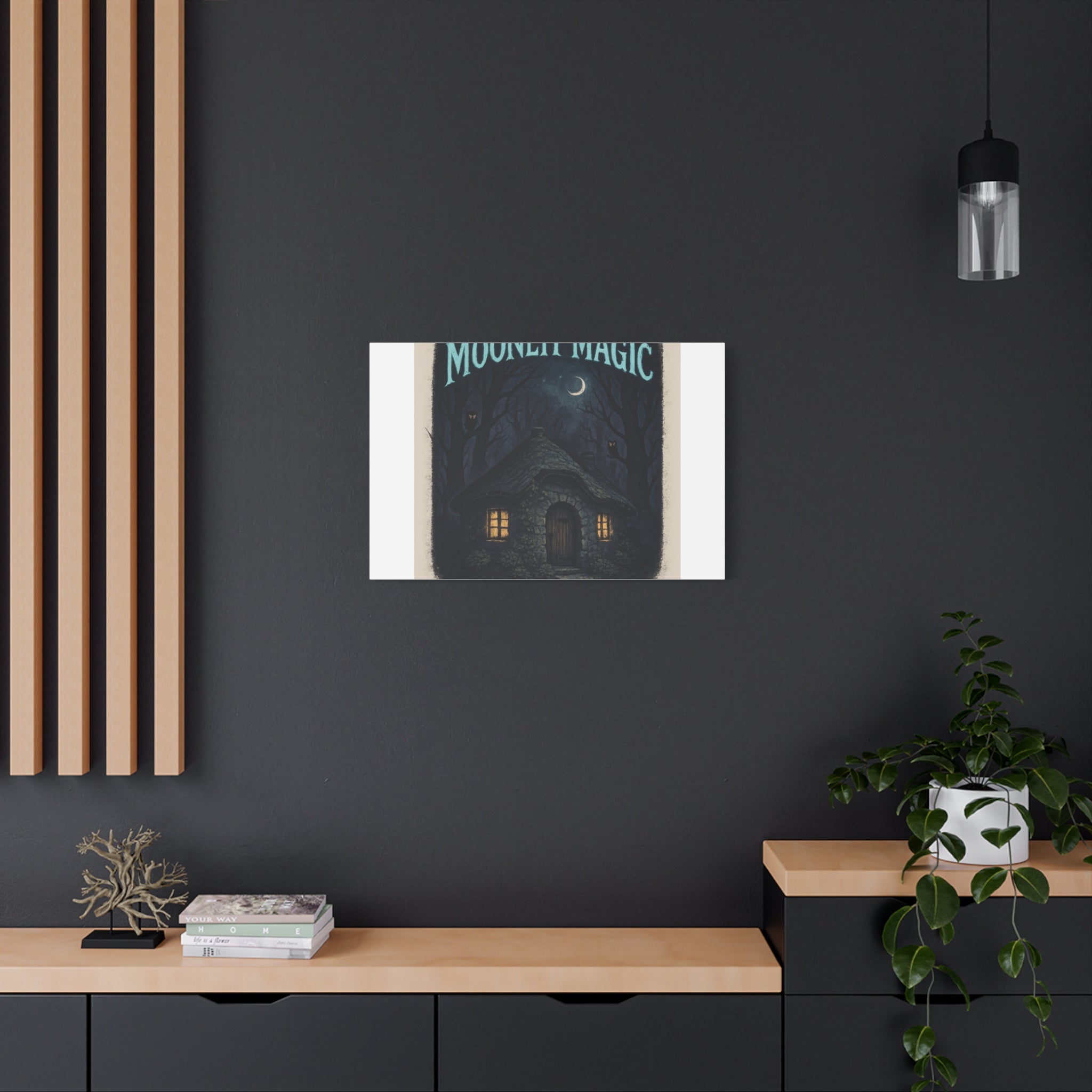 Moonlit Magic Canvas Wall Art — Cozy Cottage Night Illustration