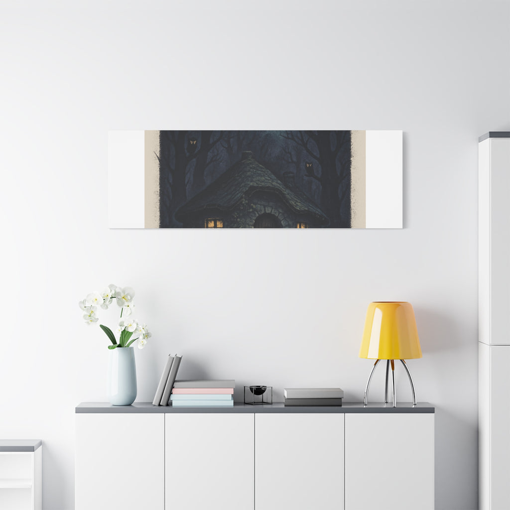 Moonlit Magic Canvas Wall Art — Cozy Cottage Night Illustration