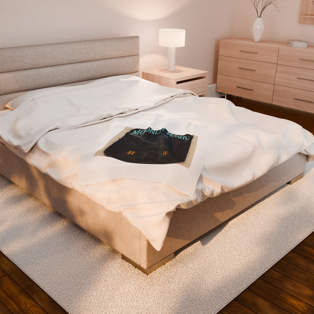 Moonlit Magic Velveteen Plush Blanket — Cozy Witchy Cottage Throw