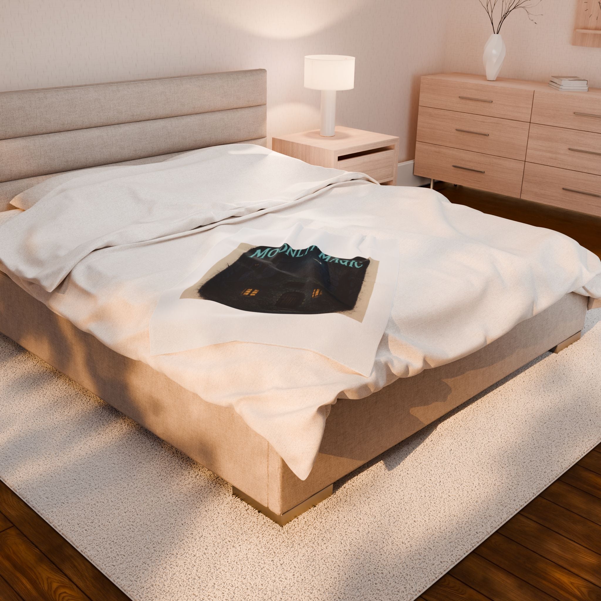 Moonlit Magic Velveteen Plush Blanket — Cozy Witchy Cottage Throw