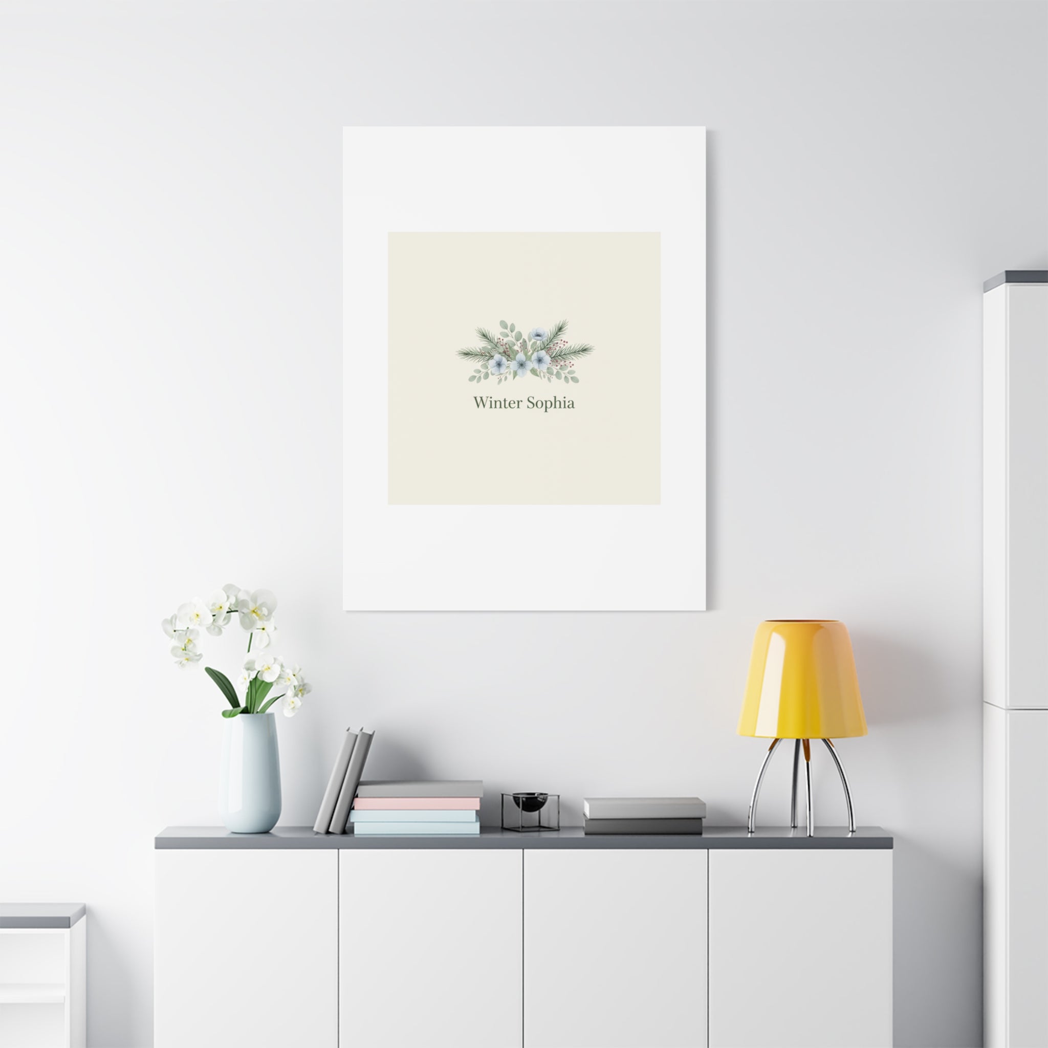 Winter floral wreath Canvas, pine branch botanical art | Minimal winter florals