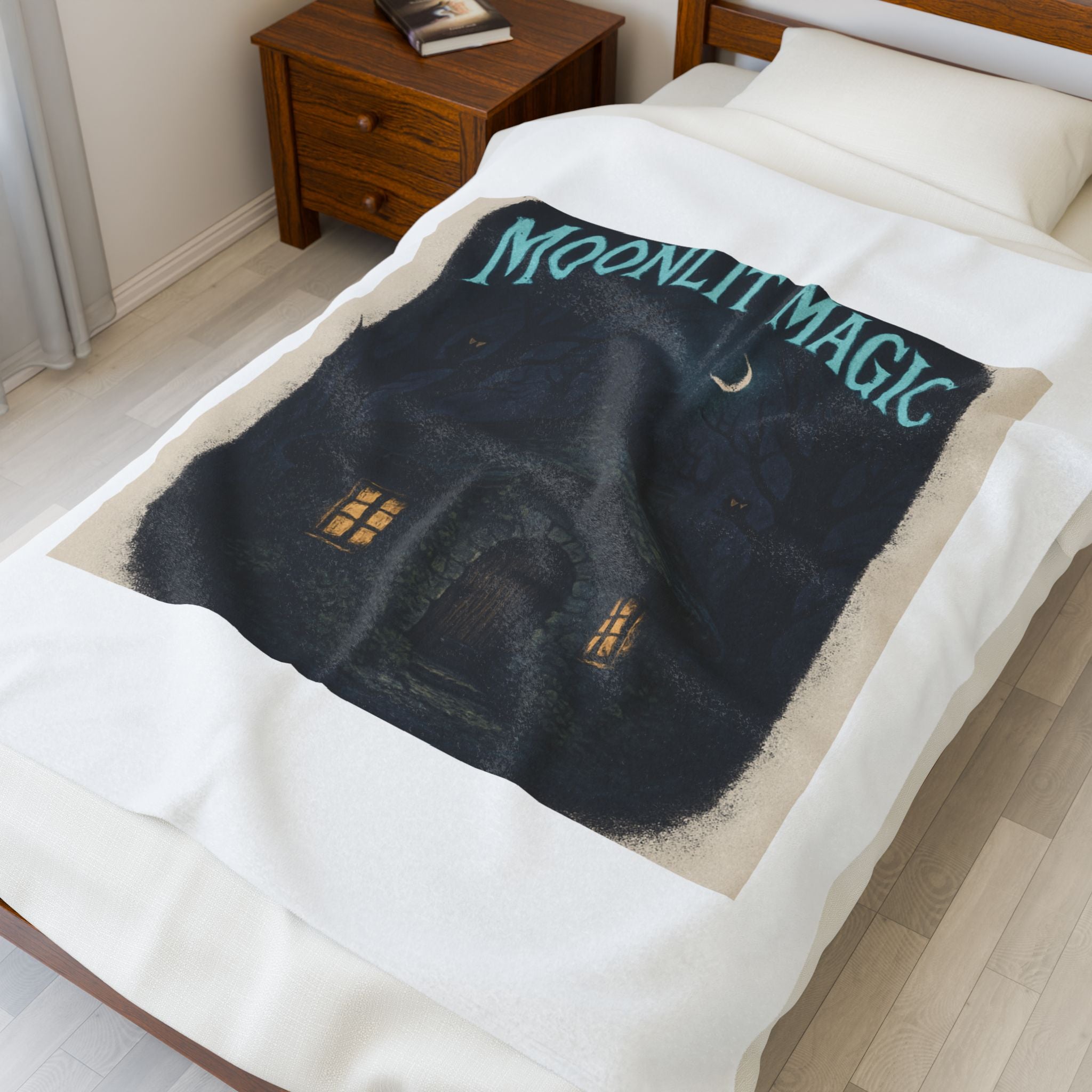 Moonlit Magic Velveteen Plush Blanket — Cozy Witchy Cottage Throw