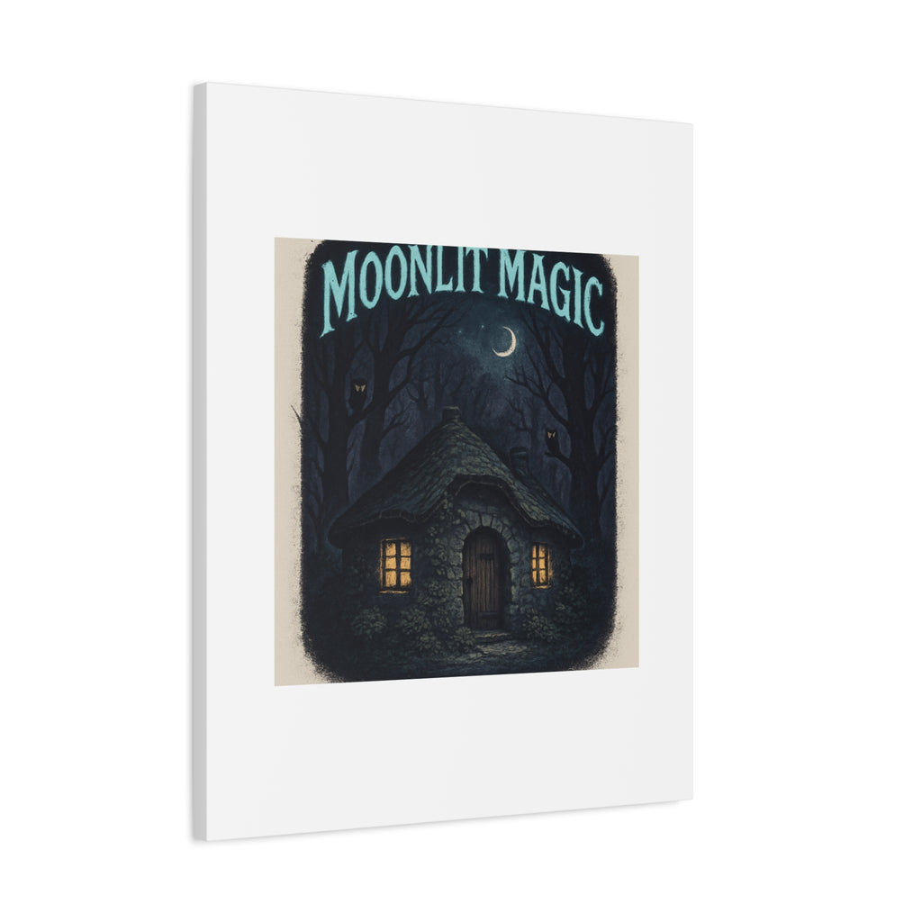 Moonlit Magic Canvas Wall Art — Cozy Cottage Night Illustration