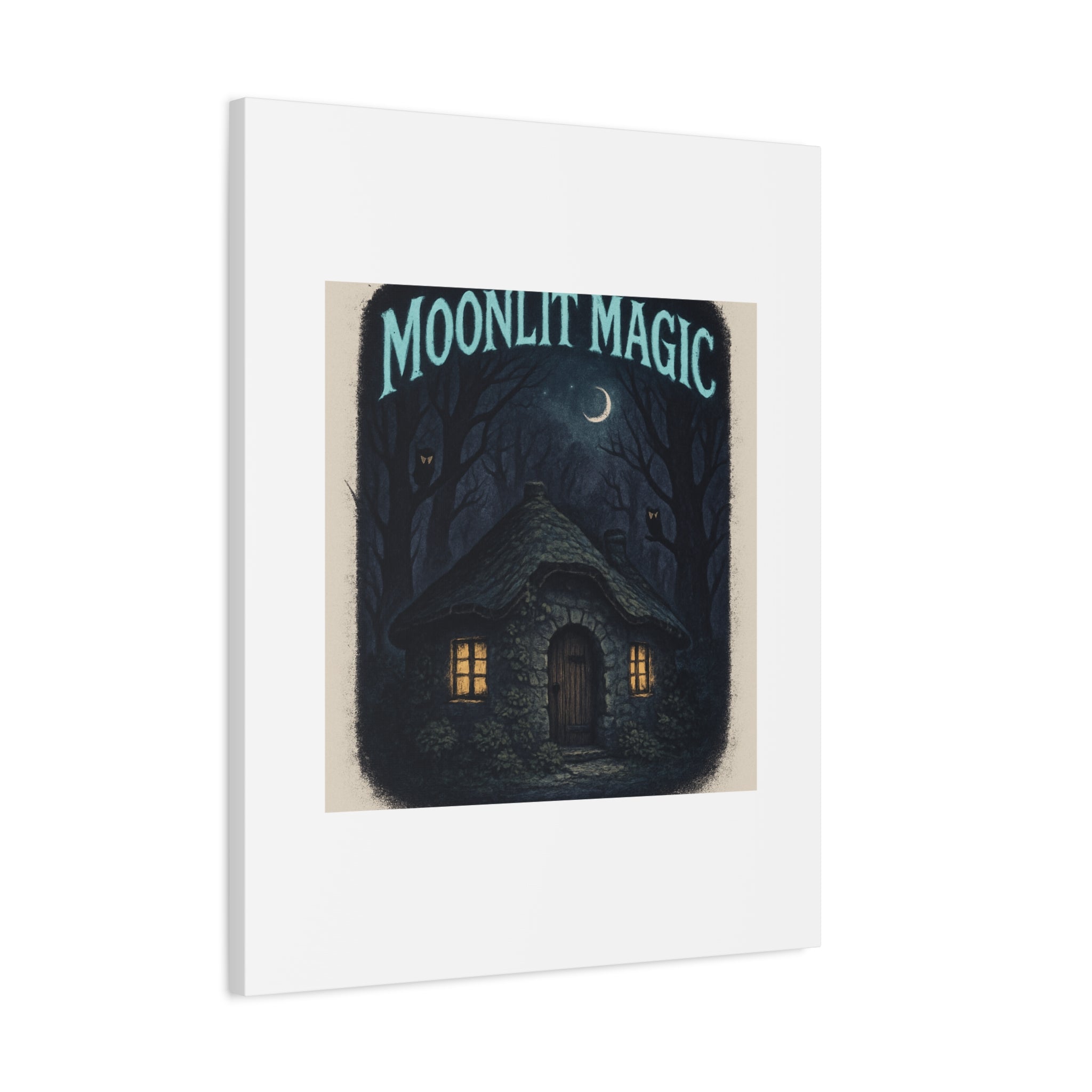 Moonlit Magic Canvas Wall Art — Cozy Cottage Night Illustration