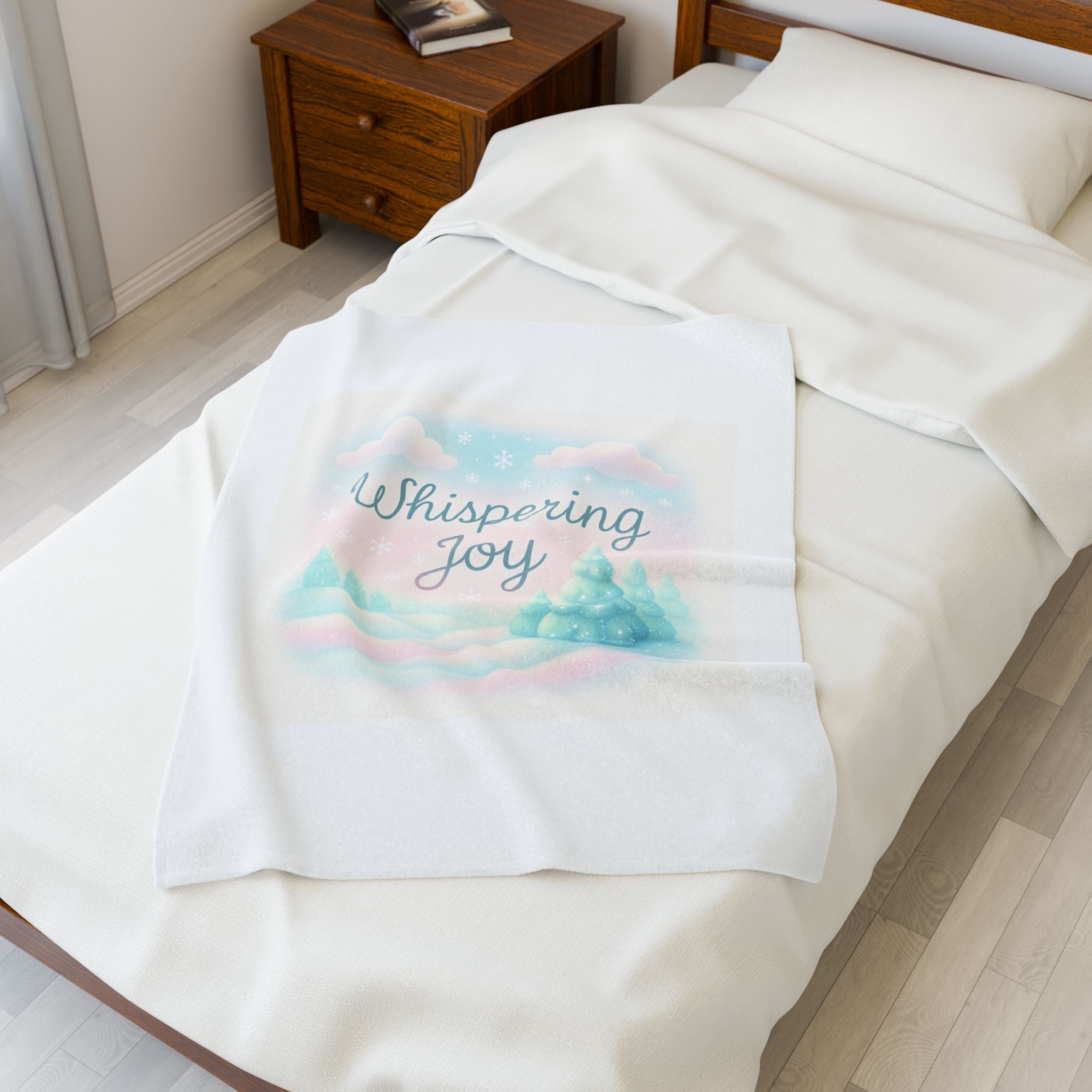 Whispering Joy Velveteen Plush Blanket — Pastel Winter Trees Holiday Throw