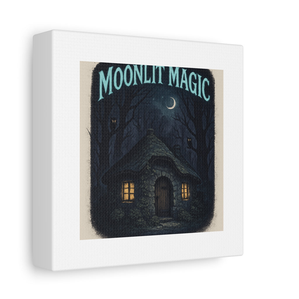 Moonlit Magic Canvas Wall Art — Cozy Cottage Night Illustration