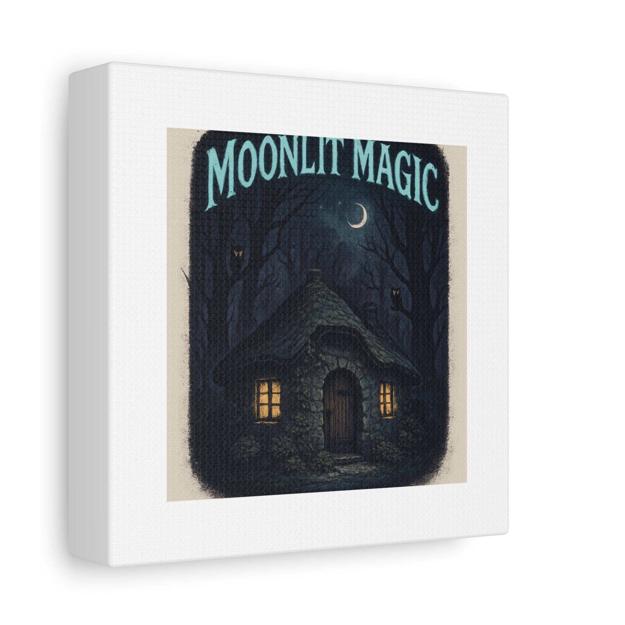 Moonlit Magic Canvas Wall Art — Cozy Cottage Night Illustration