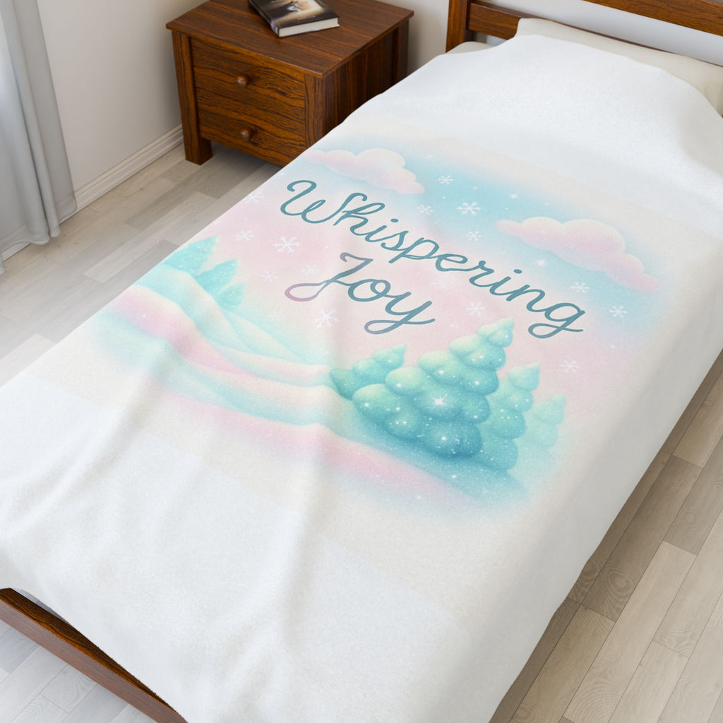 Whispering Joy Velveteen Plush Blanket — Pastel Winter Trees Holiday Throw