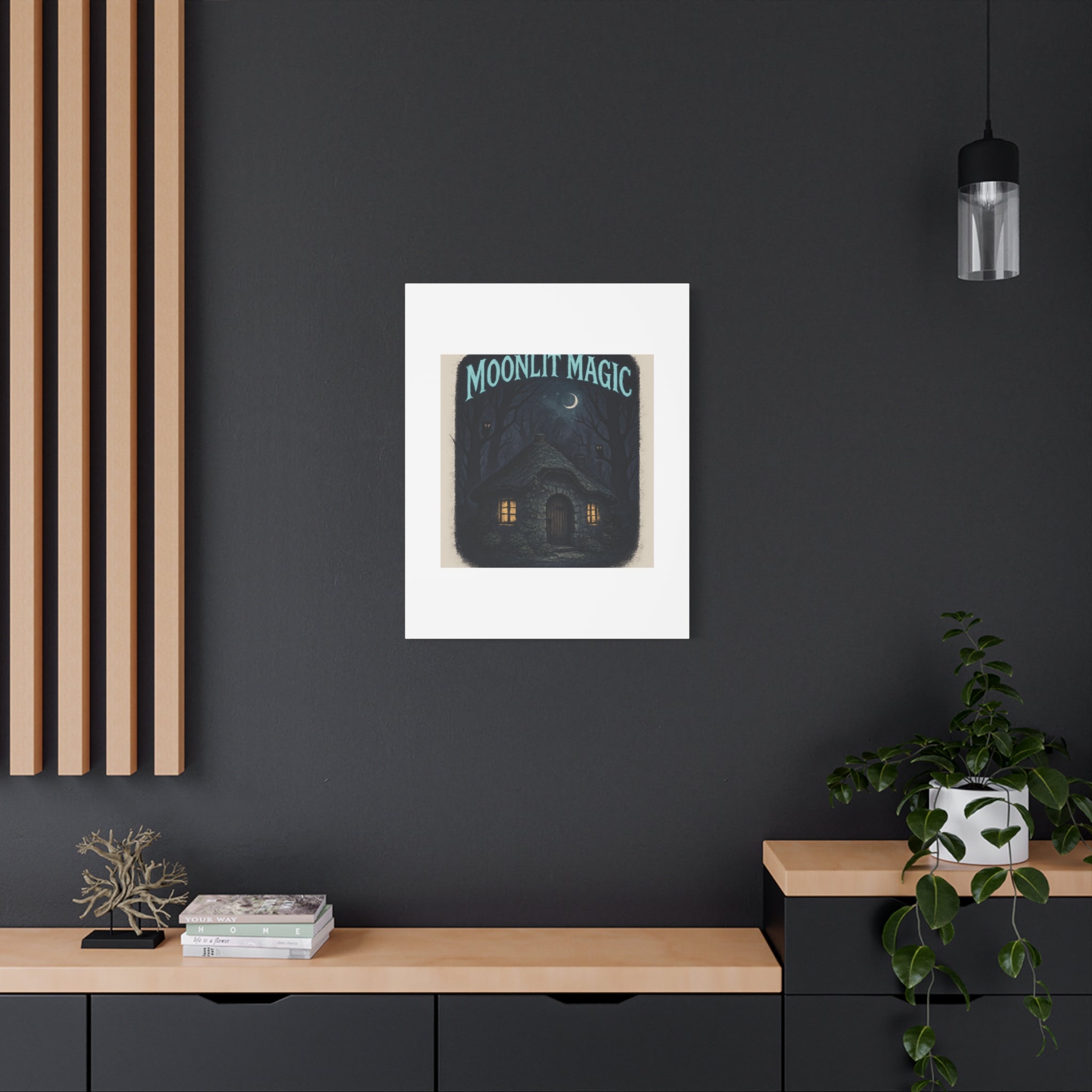 Moonlit Magic Canvas Wall Art — Cozy Cottage Night Illustration