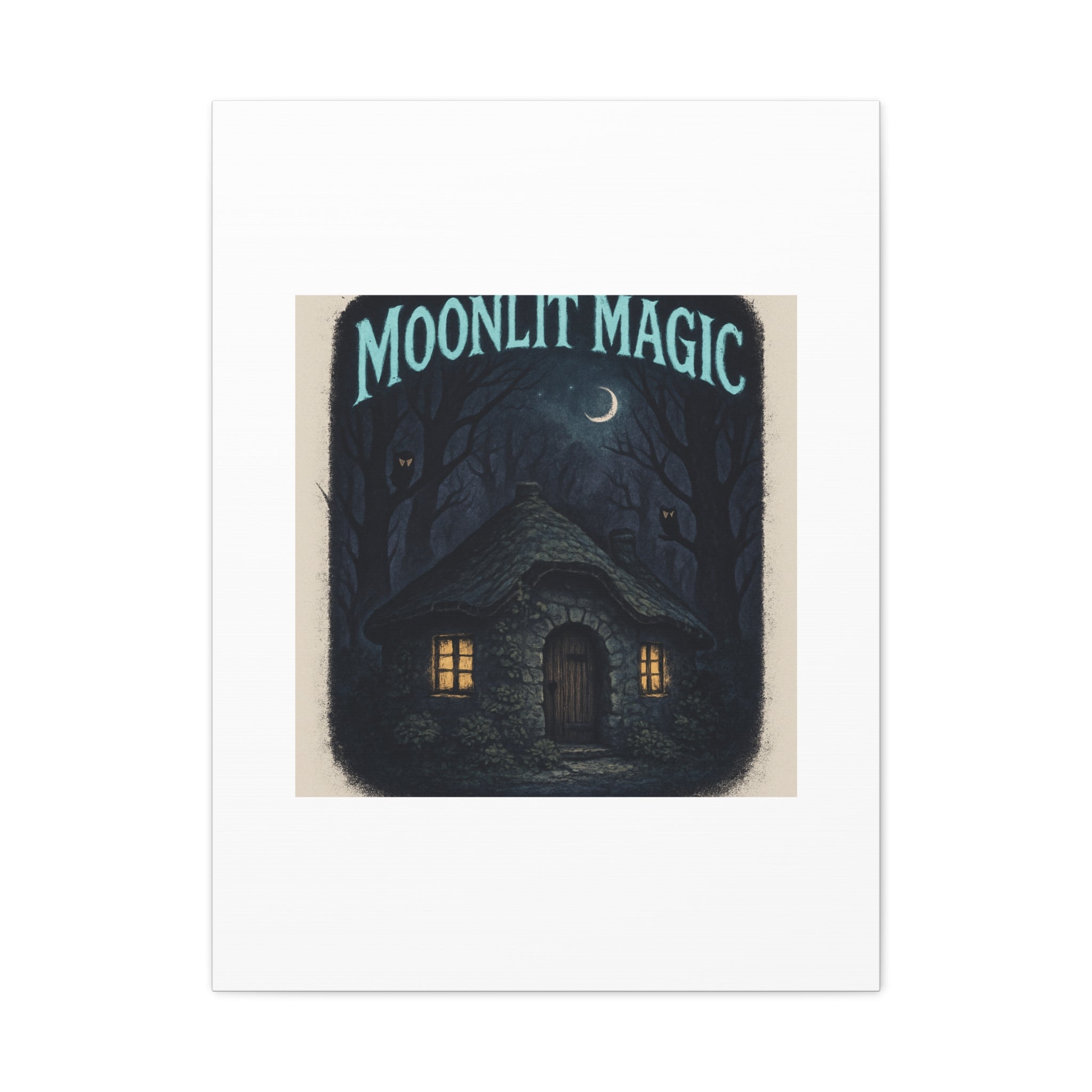 Moonlit Magic Canvas Wall Art — Cozy Cottage Night Illustration
