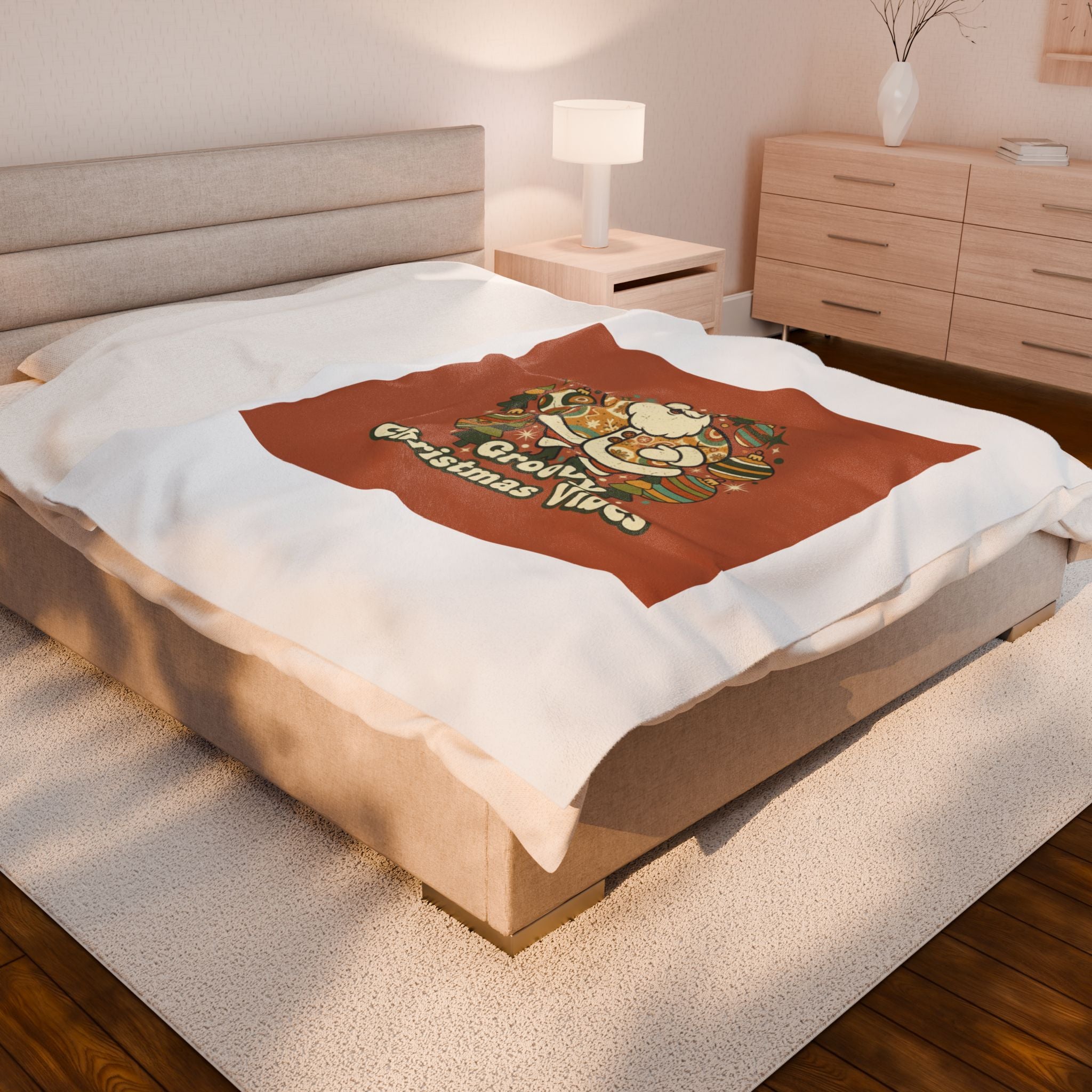 Groovy Christmas Vibes Velveteen Blanket | 1970s Retro Holiday