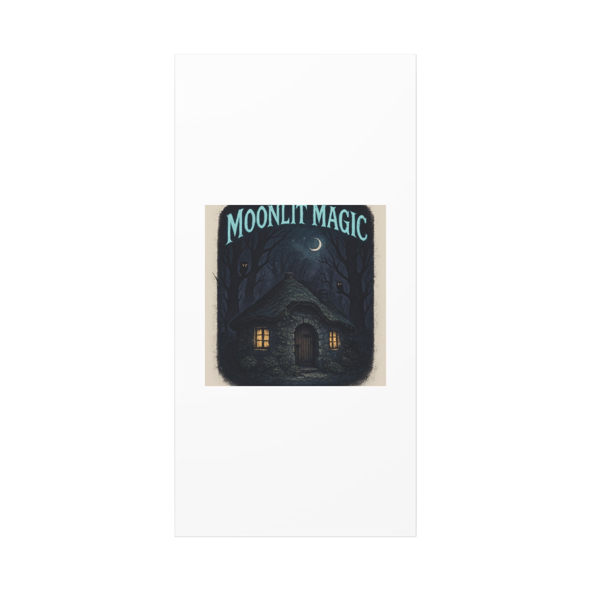 Moonlit Magic Canvas Wall Art — Cozy Cottage Night Illustration