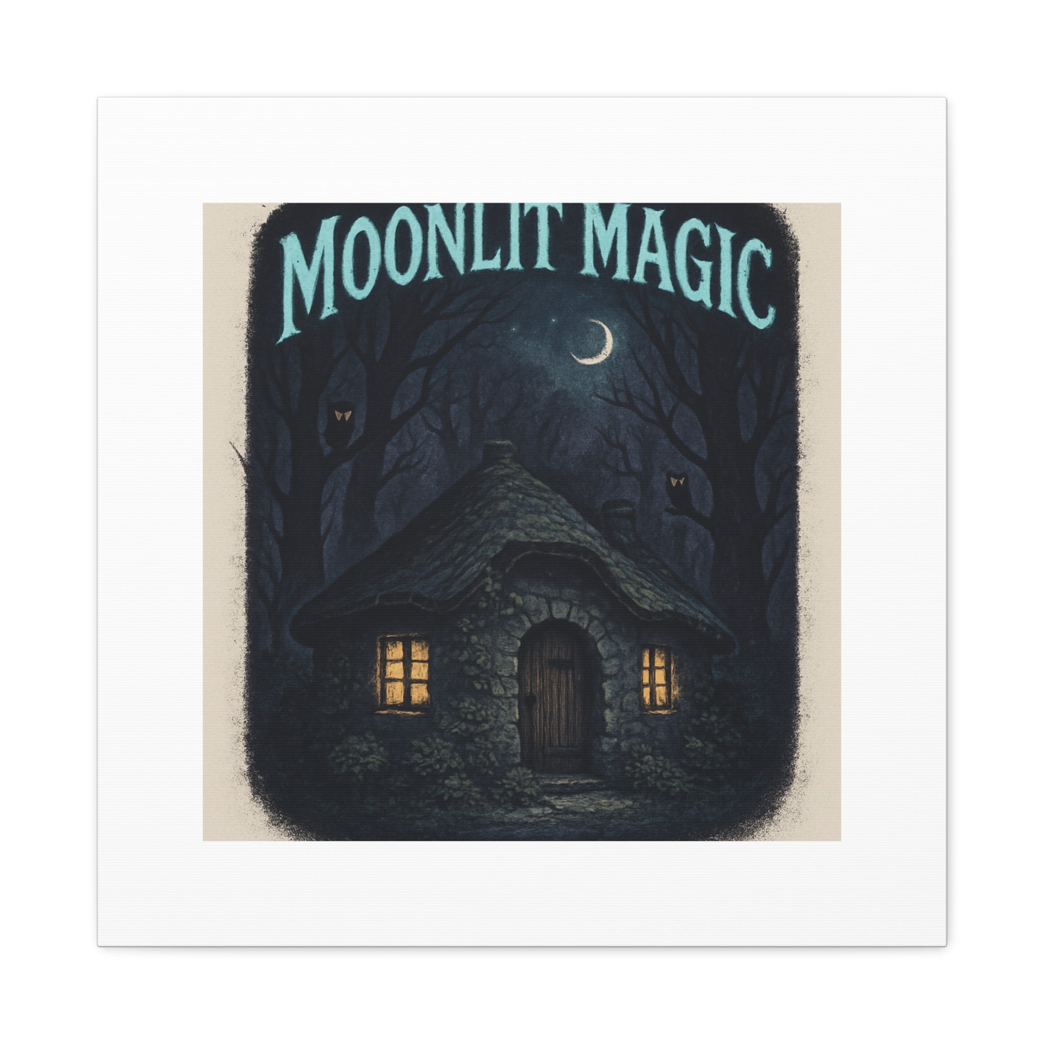 Moonlit Magic Canvas Wall Art — Cozy Cottage Night Illustration